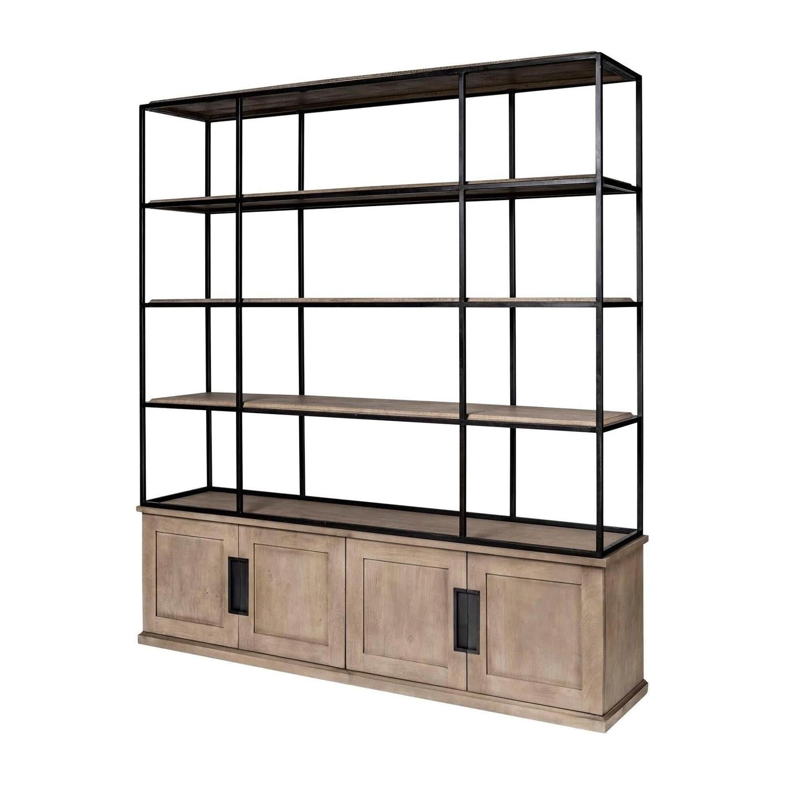 Mercana Braxton Light Brown Wood and Iron Three Shelf Shelving Unit