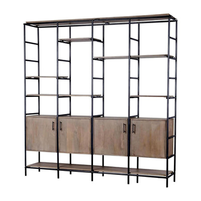 Mercana Darius Medium Brown Wood and Metal Multi-Shelf Shelving Unit Clearance