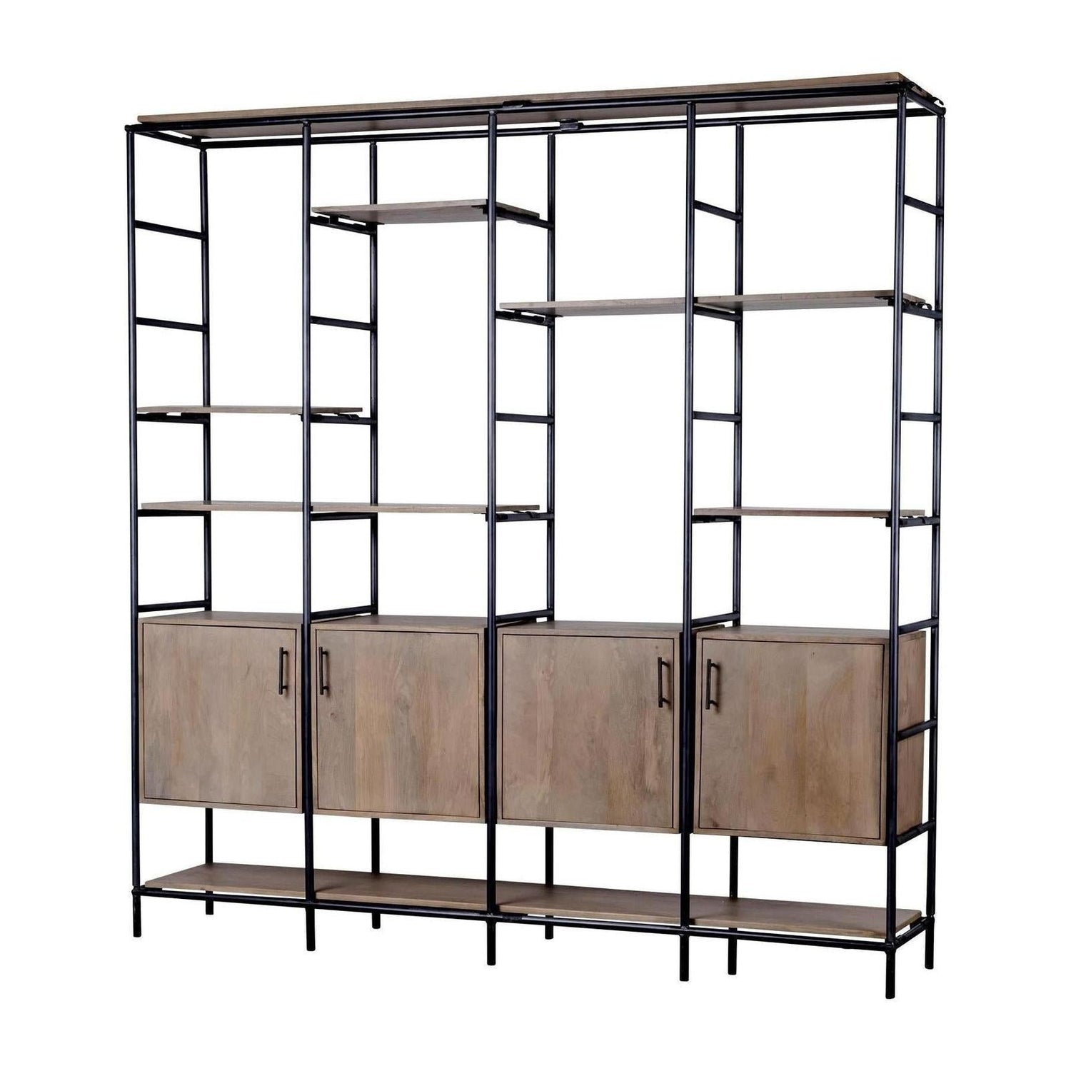 Mercana Darius Medium Brown Wood and Metal Multi-Shelf Shelving Unit Clearance