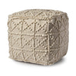 Mercana Leroy Square Cream Wool Pouf w/ Popcorn Detail