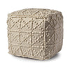 Mercana Leroy Square Cream Wool Pouf w/ Popcorn Detail