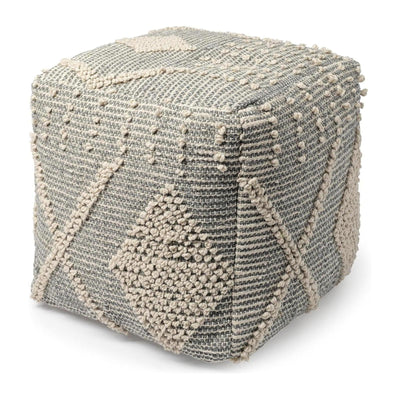 Mercana Brinket Gray/Cream Polyester Handwoven Square Pouf Clearance