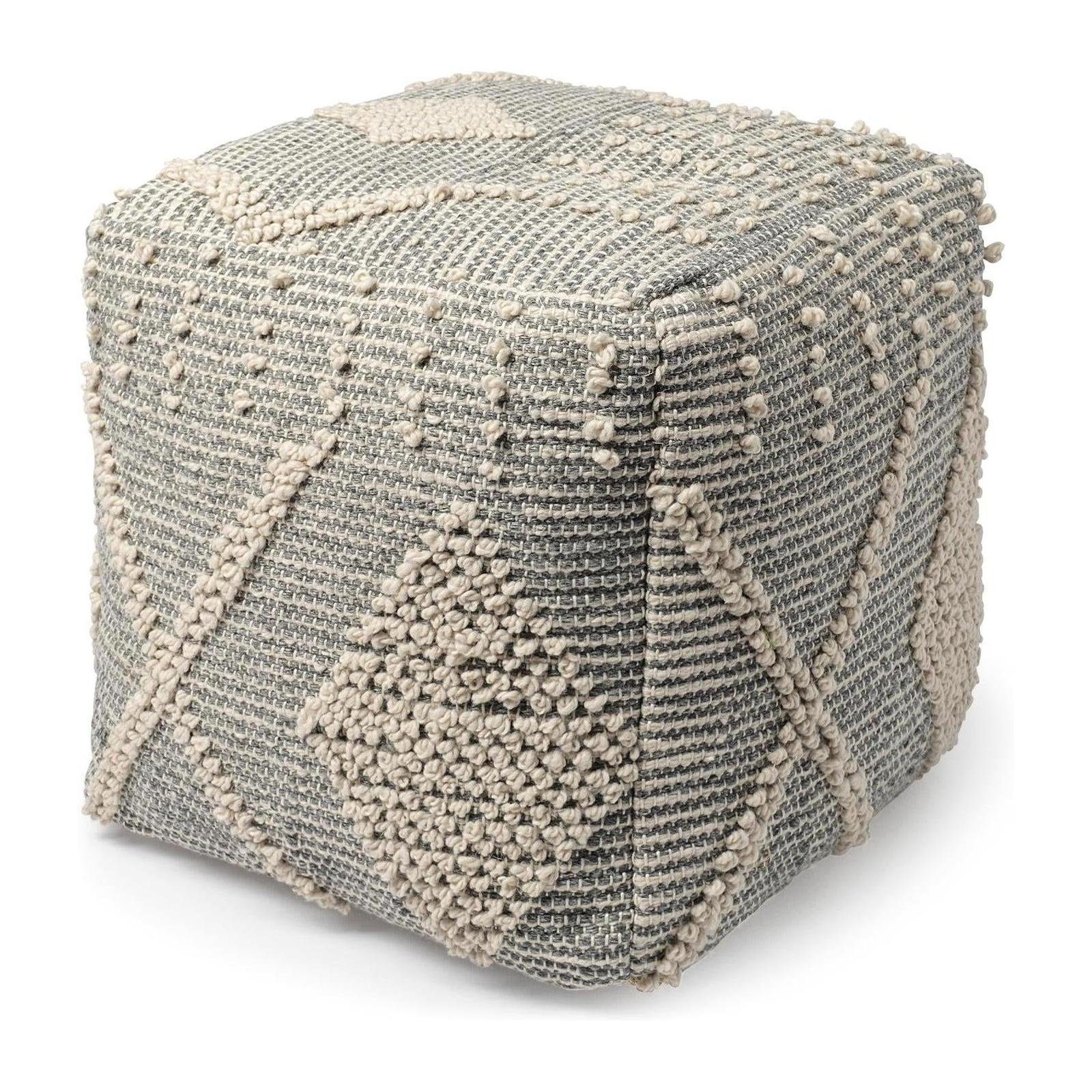 Mercana Brinket Gray/Cream Polyester Handwoven Square Pouf Clearance