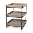 Mercana Trey Square Medium Brown Wooden Three-Tiered Black Iron Frame End/Side Table