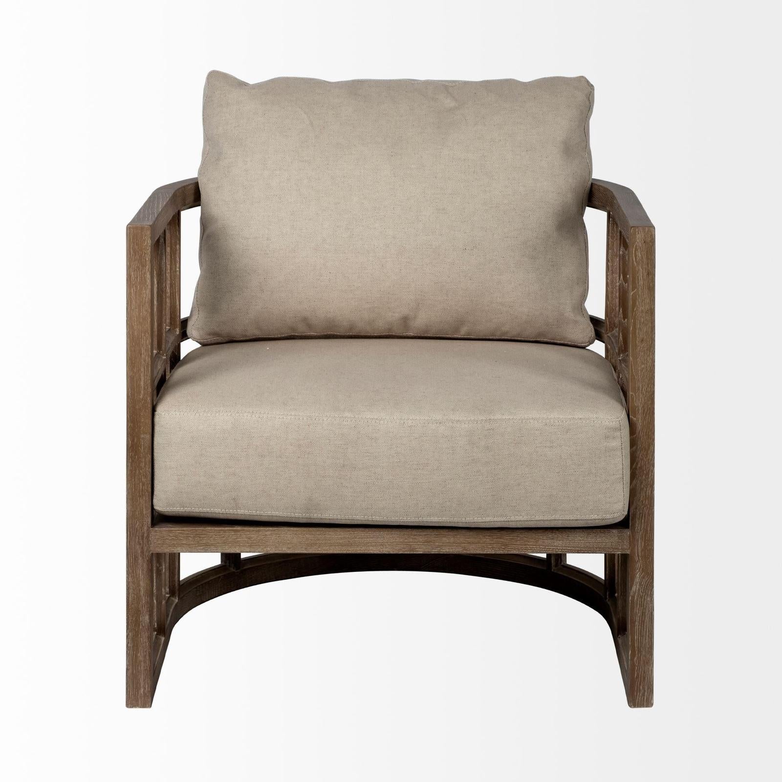 Mercana Skylar Fabric Covered Cushioned Demi-Lune Wooden Frame Accent Chair