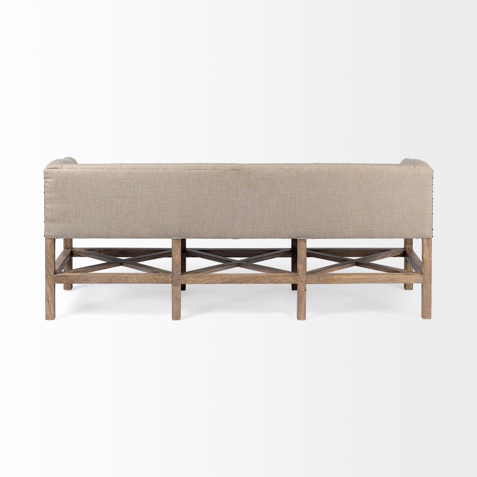 Mercana Bergen Beige Fabric Covered Seat W/Brown Wood Frame Accent Bench Clearance
