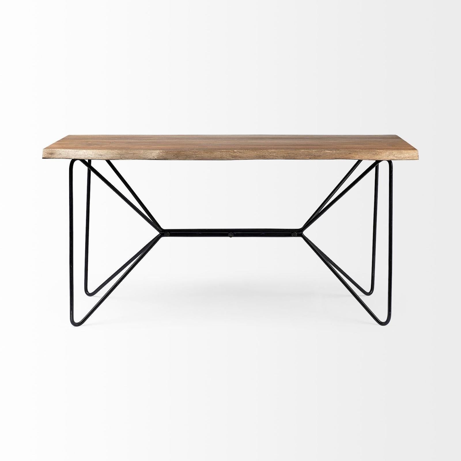 Mercana Papillion Natural Solid Wood and Live Edge Iron Office Desk Clearance
