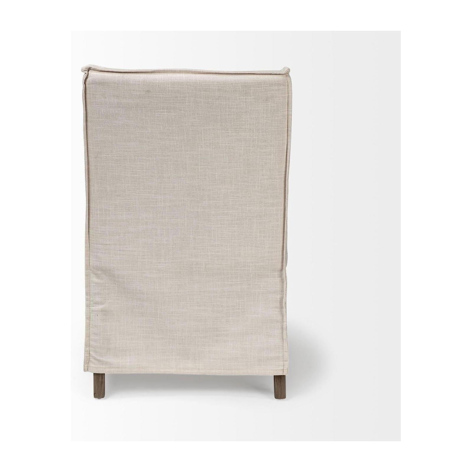 Mercana Elbert Cream Fabric Slip-Cover Brown Wood Frame Dining Chair