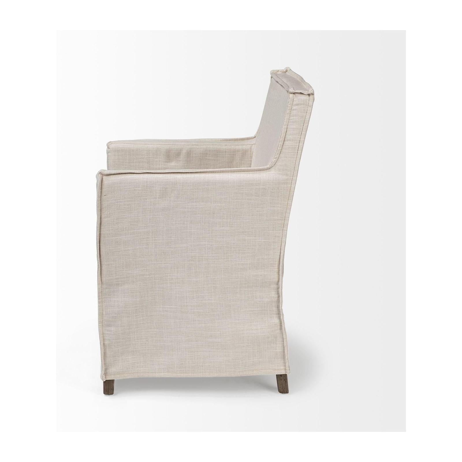 Mercana Elbert Cream Fabric Slip-Cover Brown Wood Frame Dining Chair