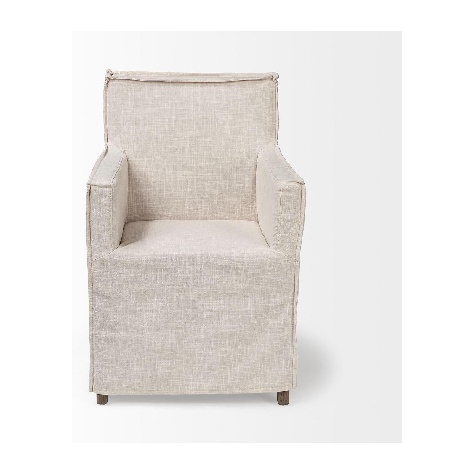 Mercana Elbert Cream Fabric Slip-Cover Brown Wood Frame Dining Chair