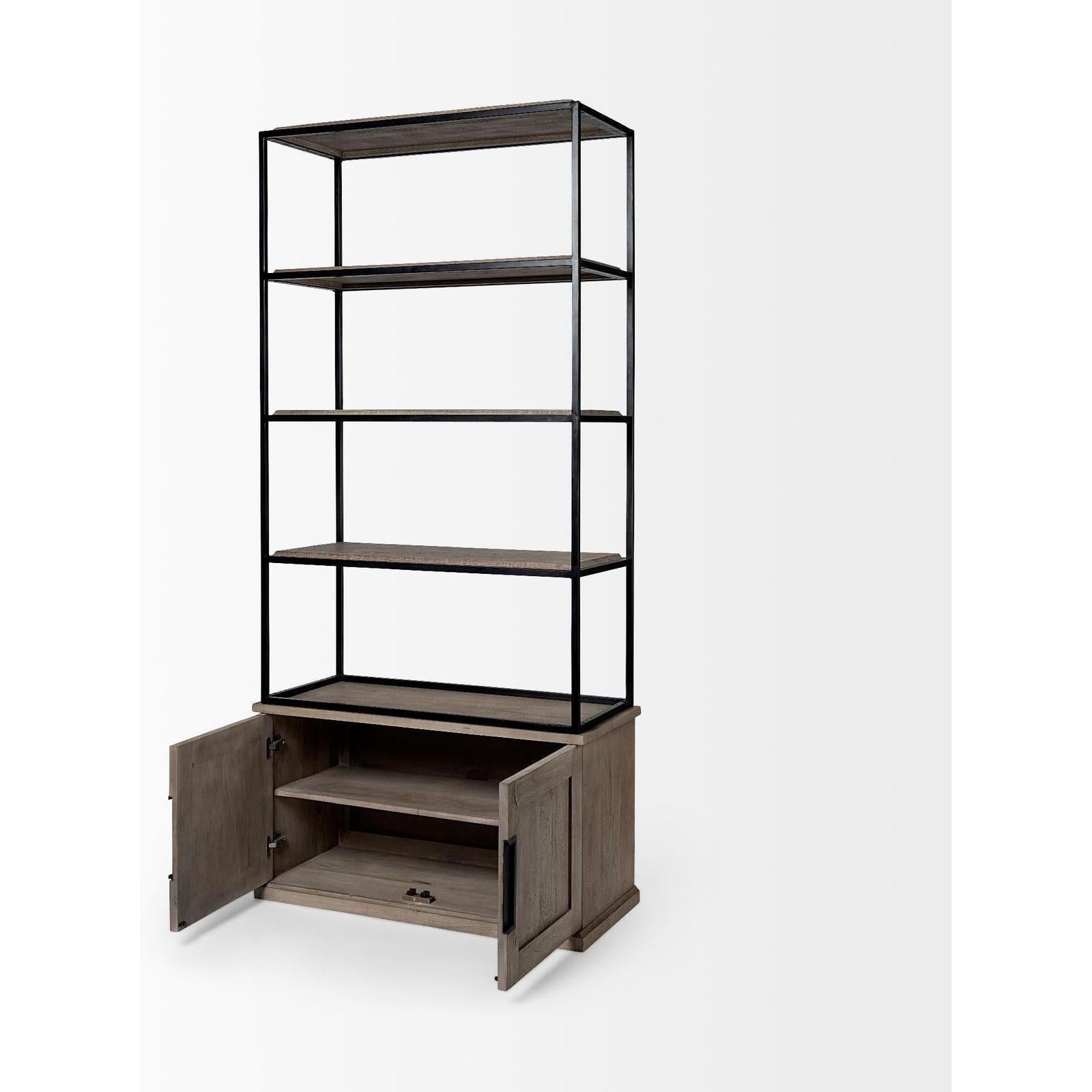 Mercana Braxton Light Brown Wood and Iron Three Shelf Shelving Unit