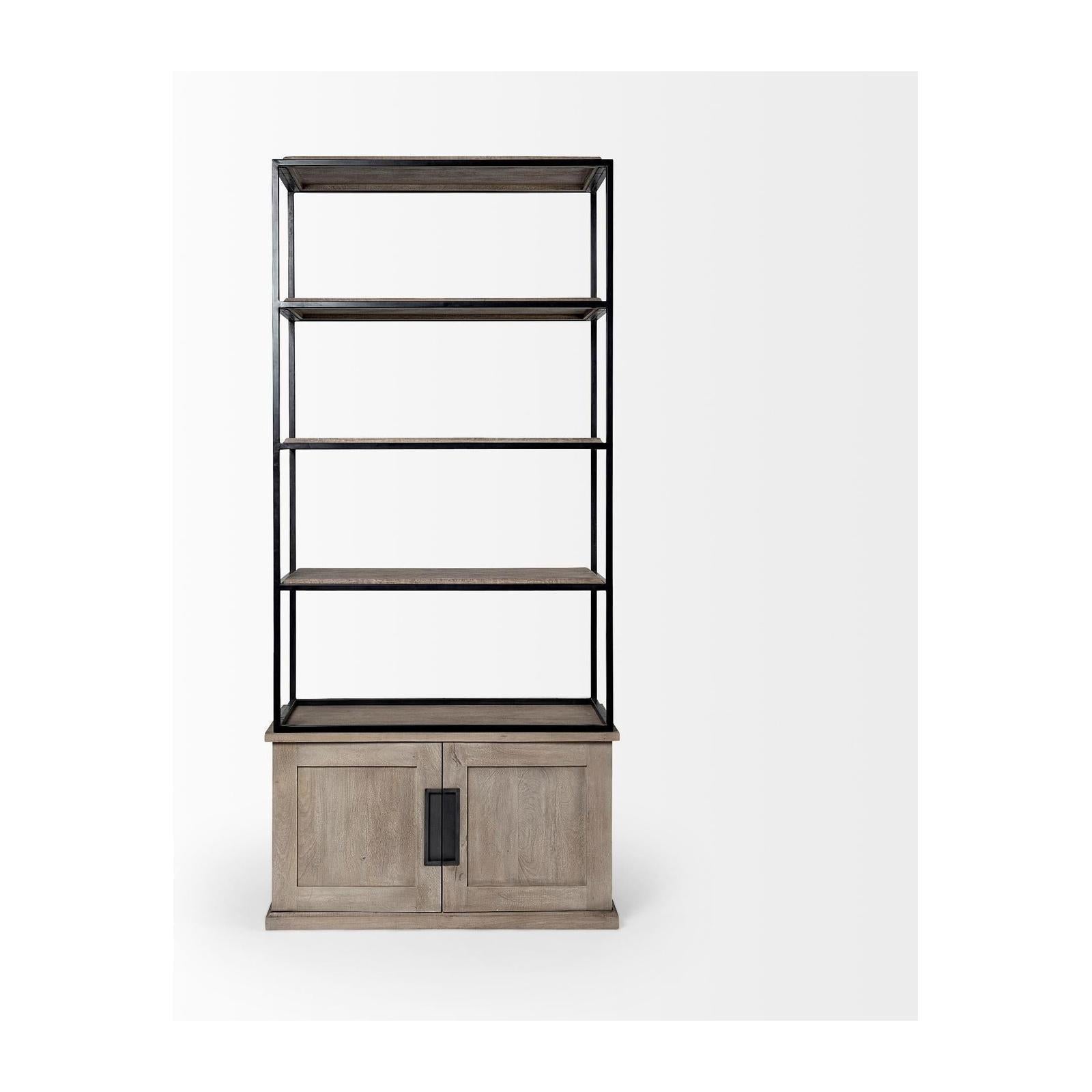 Mercana Braxton Light Brown Wood and Iron Three Shelf Shelving Unit