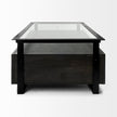 Mercana Vidro Rectangular Glass Top Black Solid Wood Drawers & Black Frame Coffee Table Clearance
