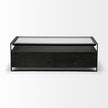 Mercana Vidro Rectangular Glass Top Black Solid Wood Drawers & Black Frame Coffee Table Clearance