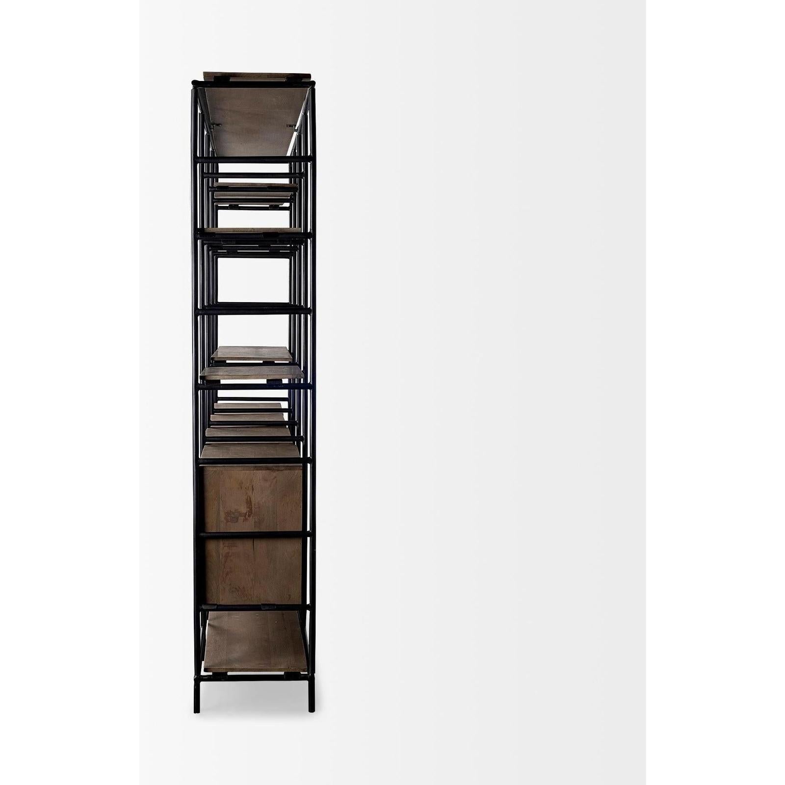 Mercana Darius Medium Brown Wood and Metal Multi-Shelf Shelving Unit Clearance