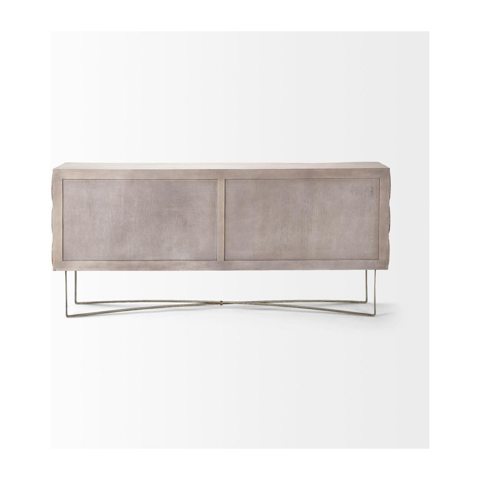 Mercana Excelsior Solid Wood Gold Metal Base 4 Cabinet Door SideBoard