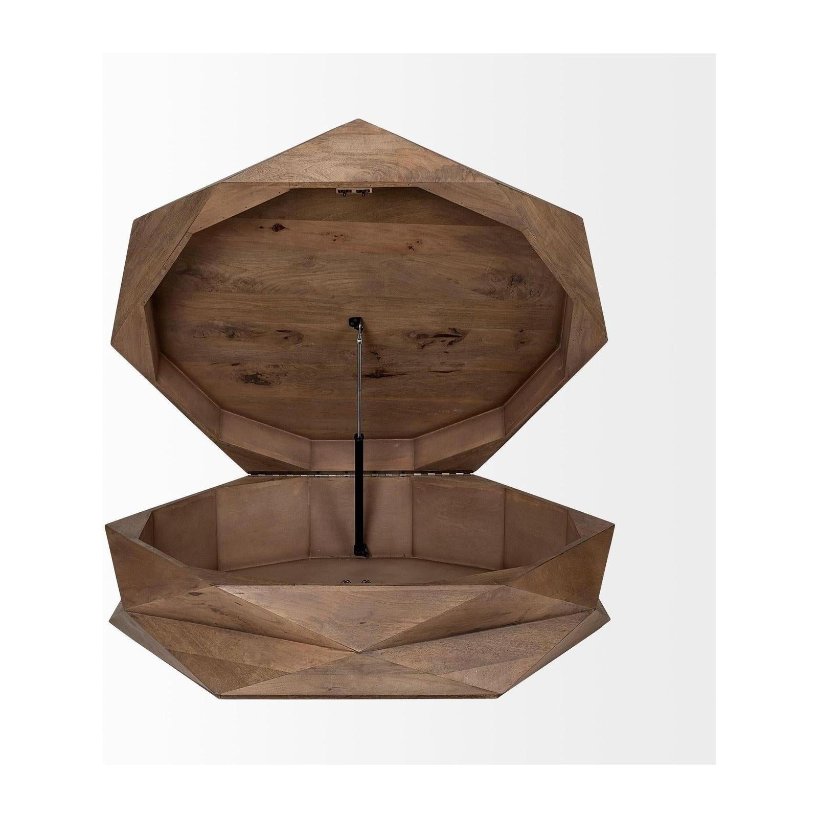 Mercana Arreto Hexagonal Hinged Solid Wood Top and Base Coffee Table