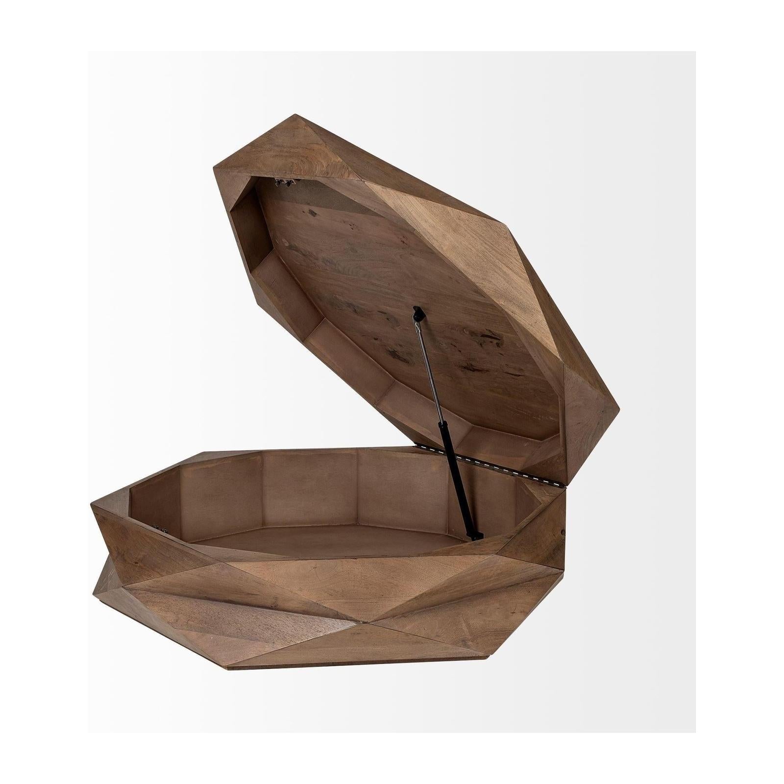 Mercana Arreto Hexagonal Hinged Solid Wood Top and Base Coffee Table