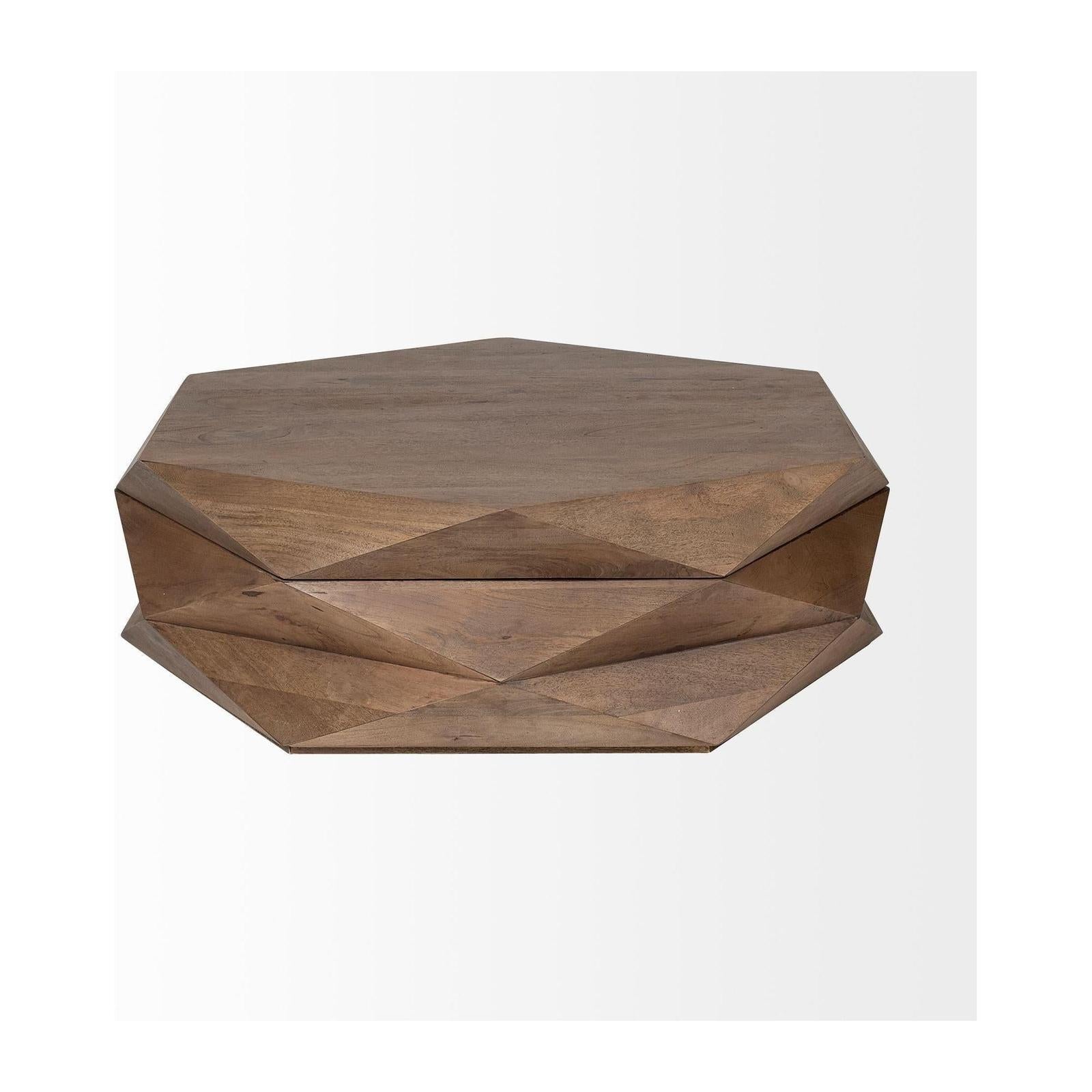 Mercana Arreto Hexagonal Hinged Solid Wood Top and Base Coffee Table