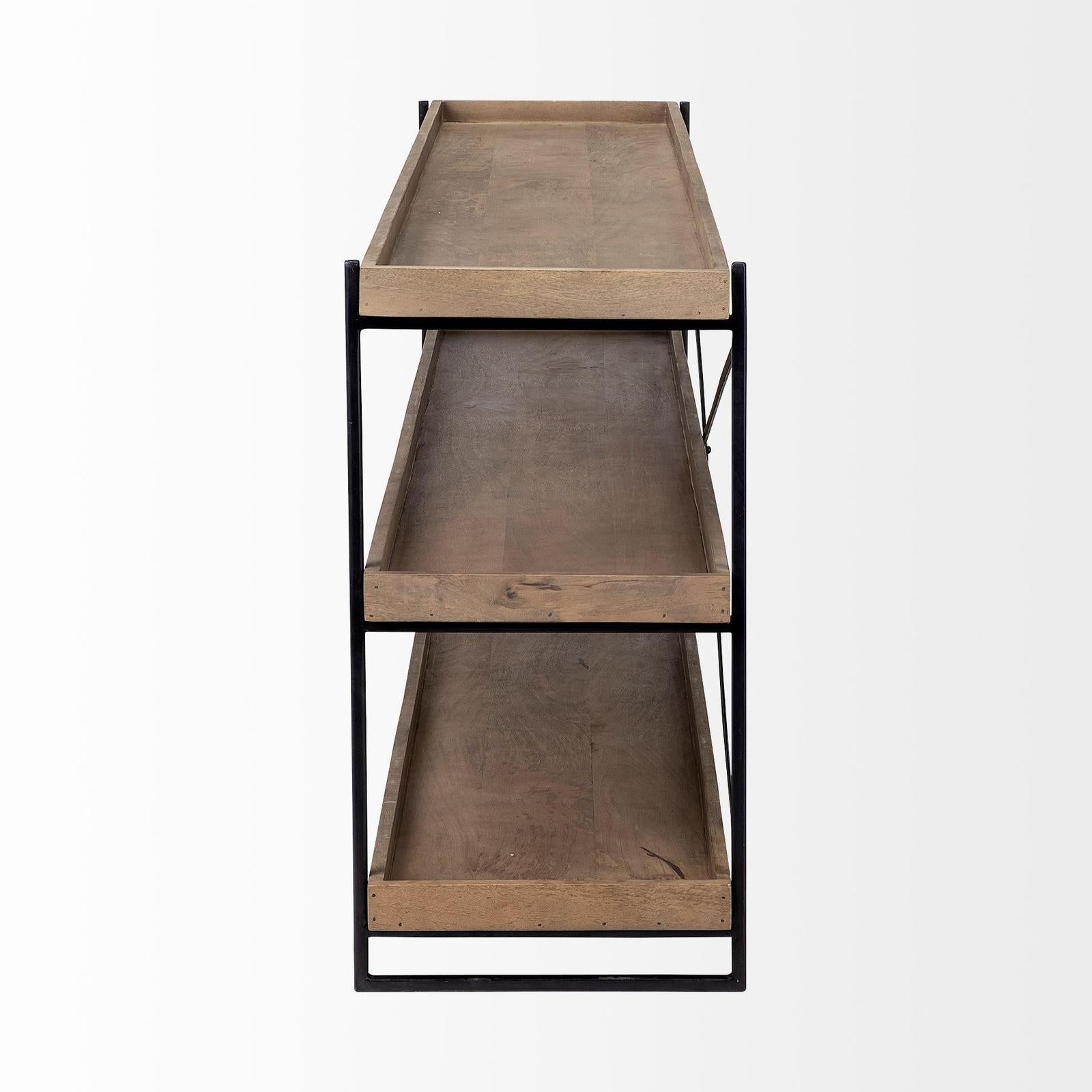 Mercana Trey Brown Wood and Black Iron Console Table