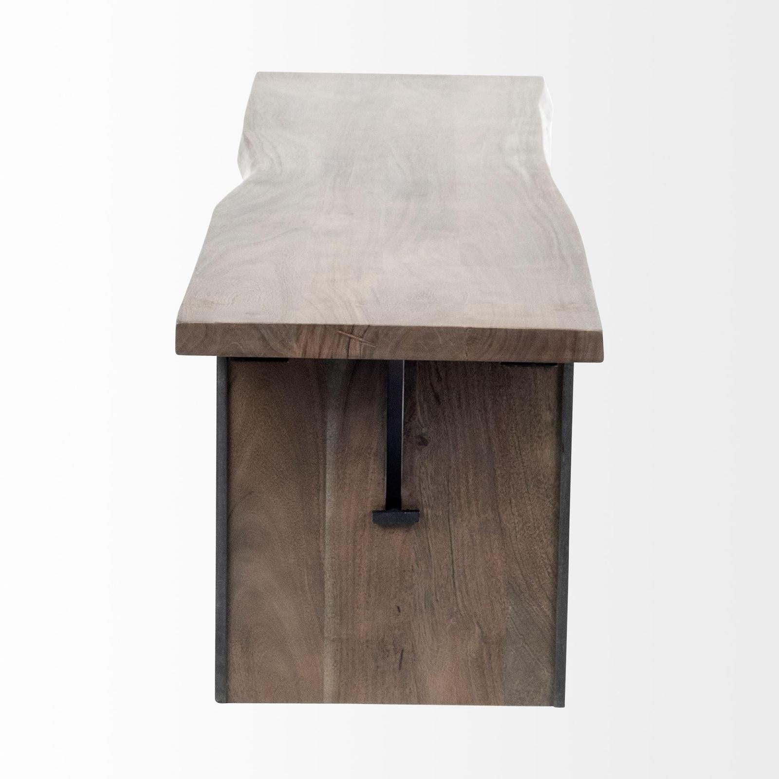 Mercana Ledger Brown Live-Edge Wooden Dining Bench