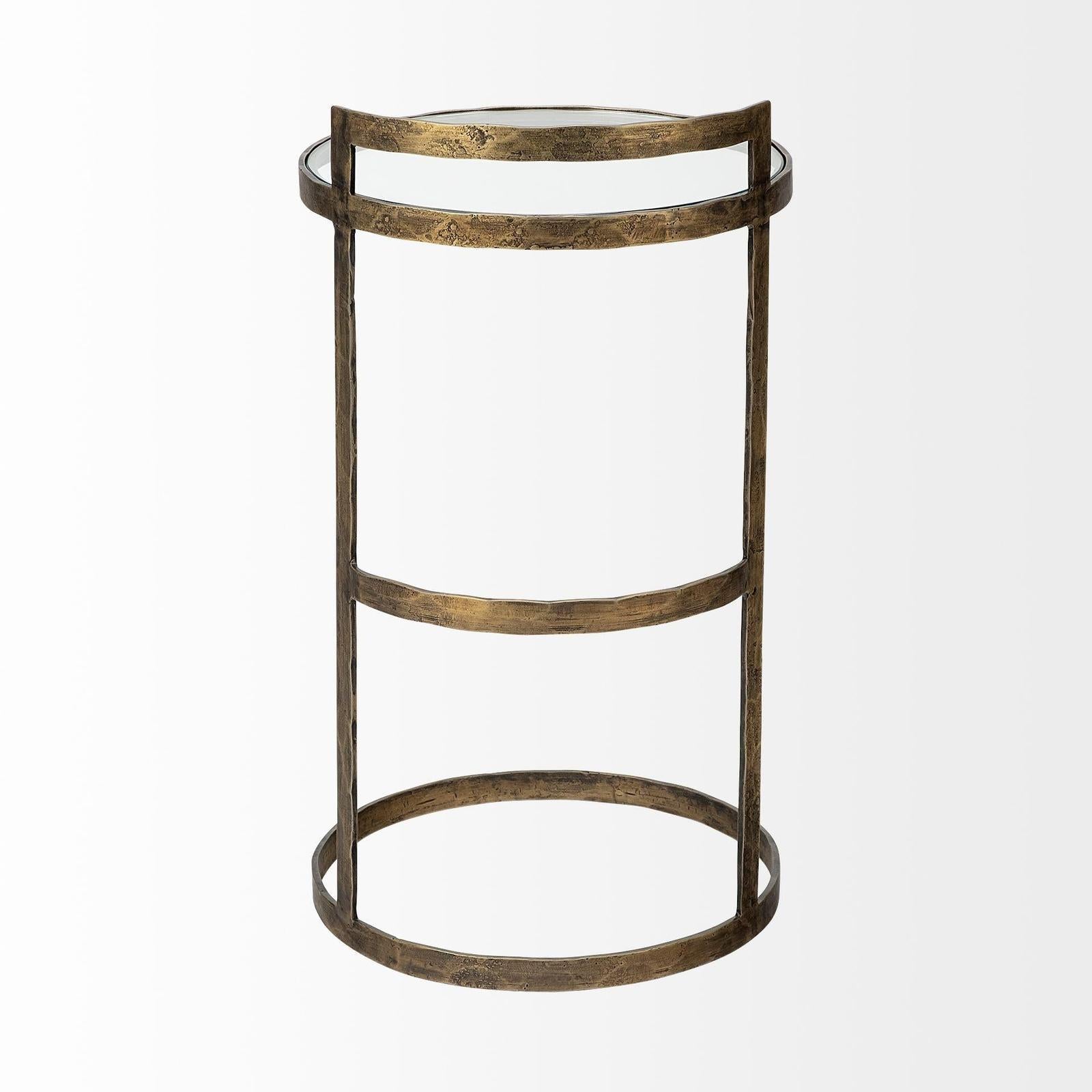 Mercana Reimer Gold Round Glass Top W/Metal Frame Accent Table