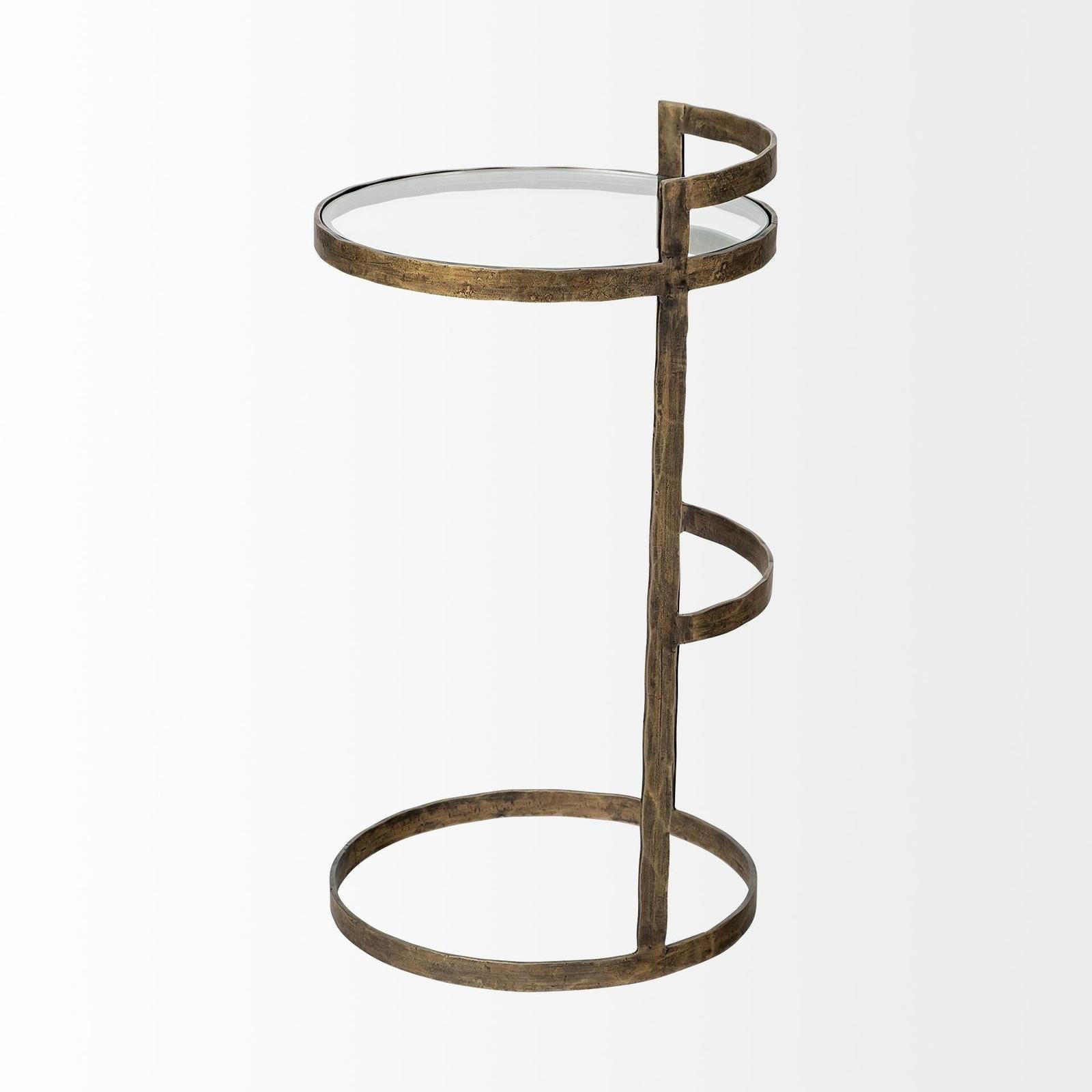 Mercana Reimer Gold Round Glass Top W/Metal Frame Accent Table