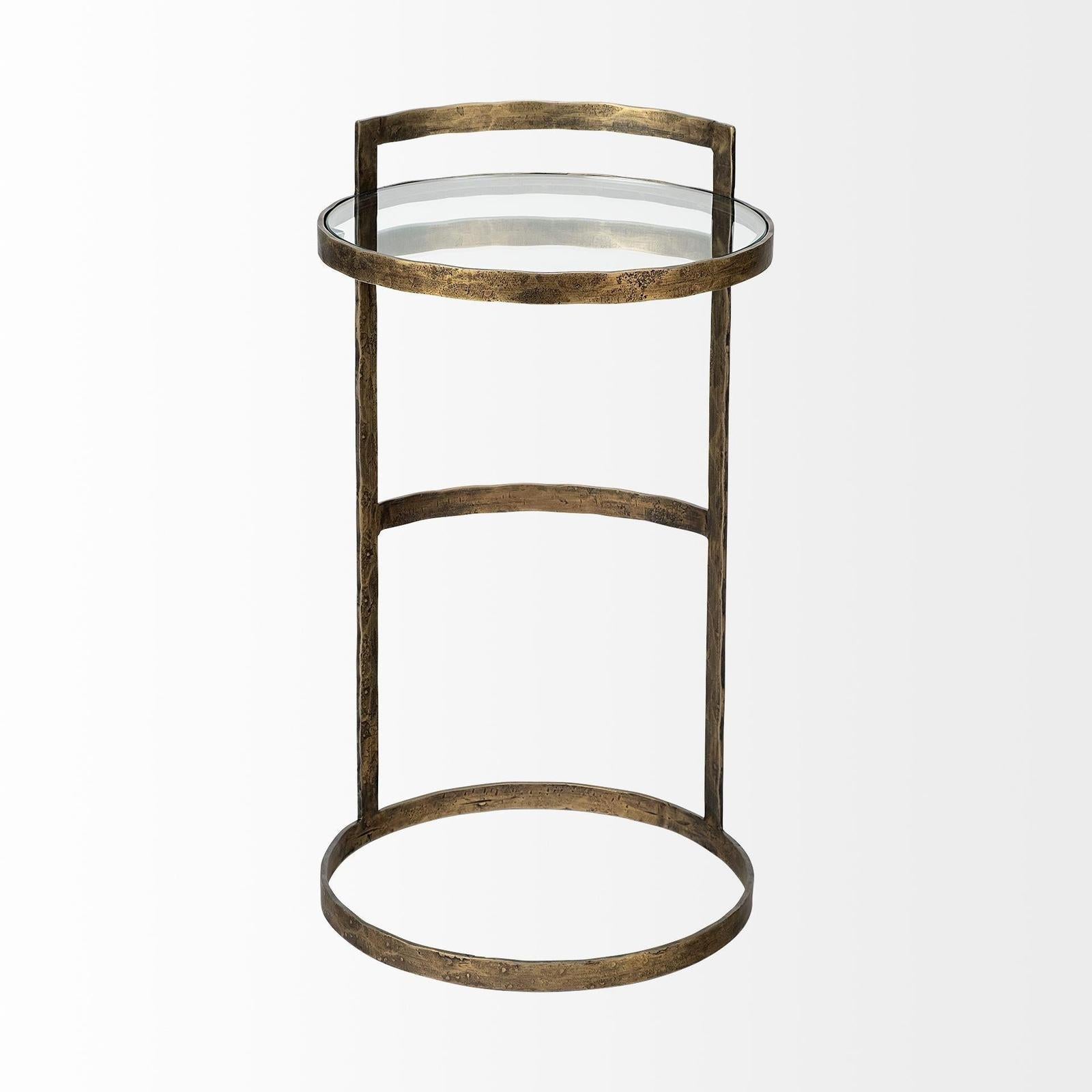 Mercana Reimer Gold Round Glass Top W/Metal Frame Accent Table