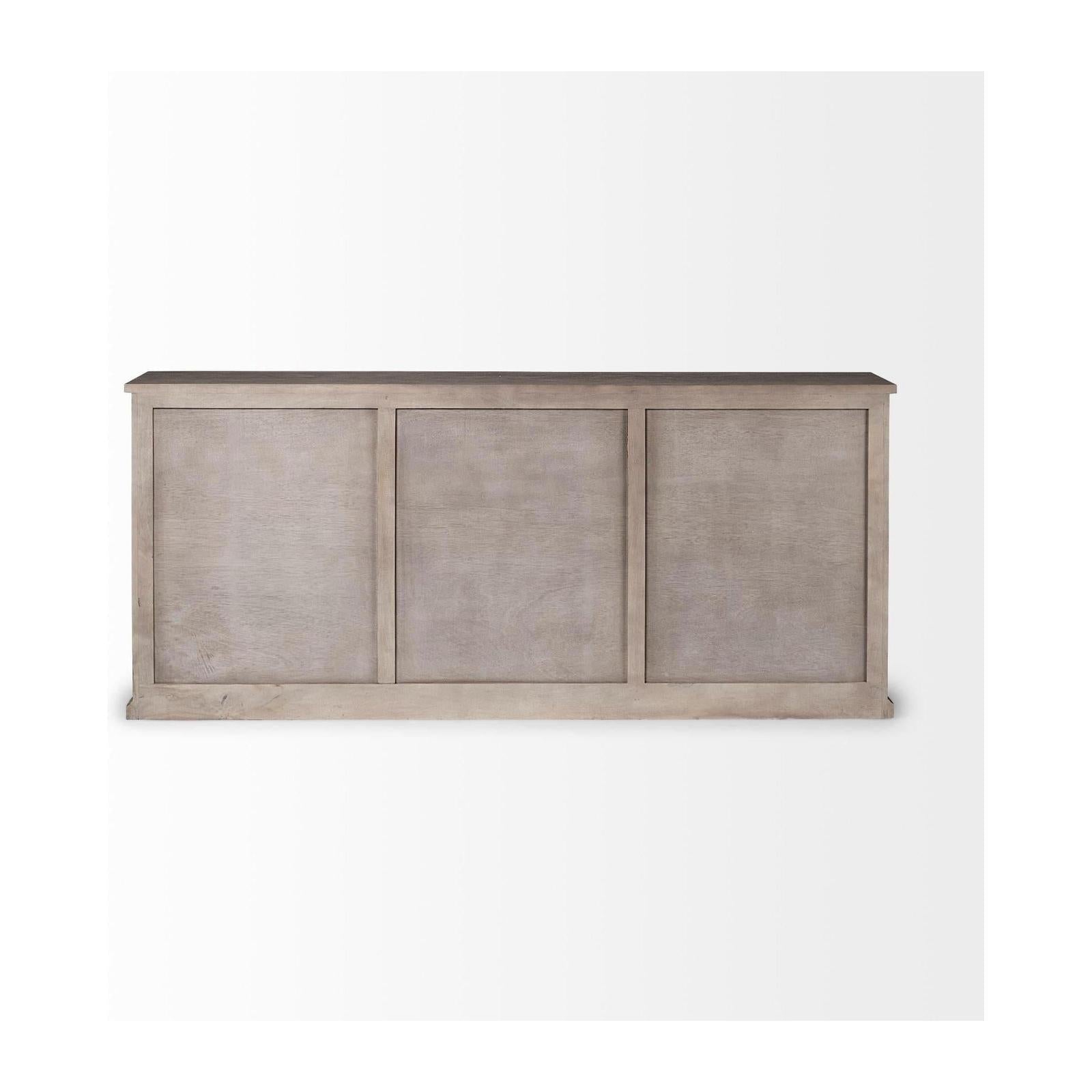 Mercana Braxton Natural Brown Solid Wood 3 Drawer 6 Door Sideboard