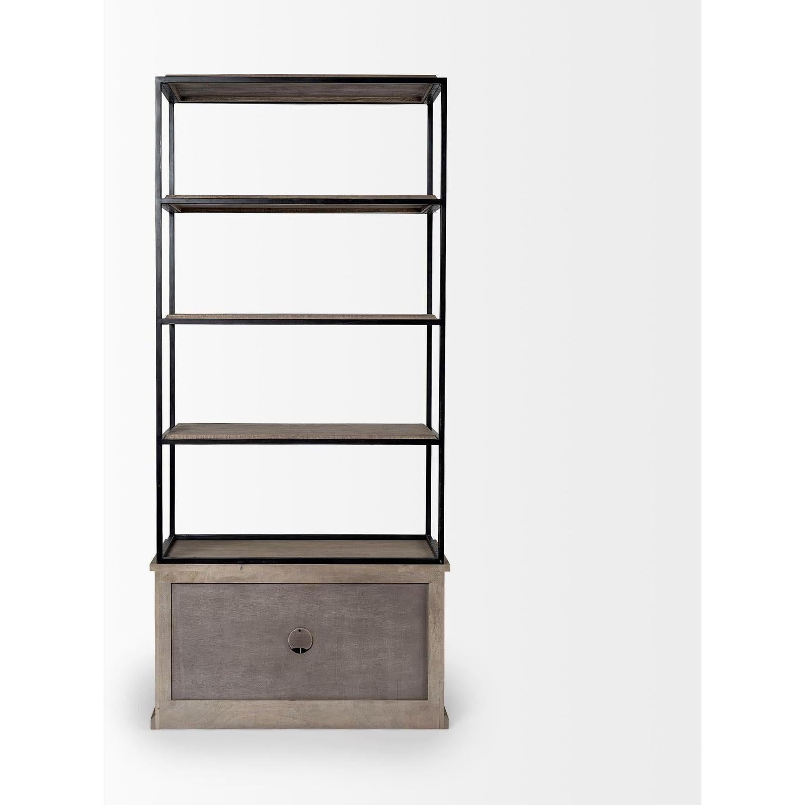 Mercana Braxton Light Brown Wood and Iron Three Shelf Shelving Unit
