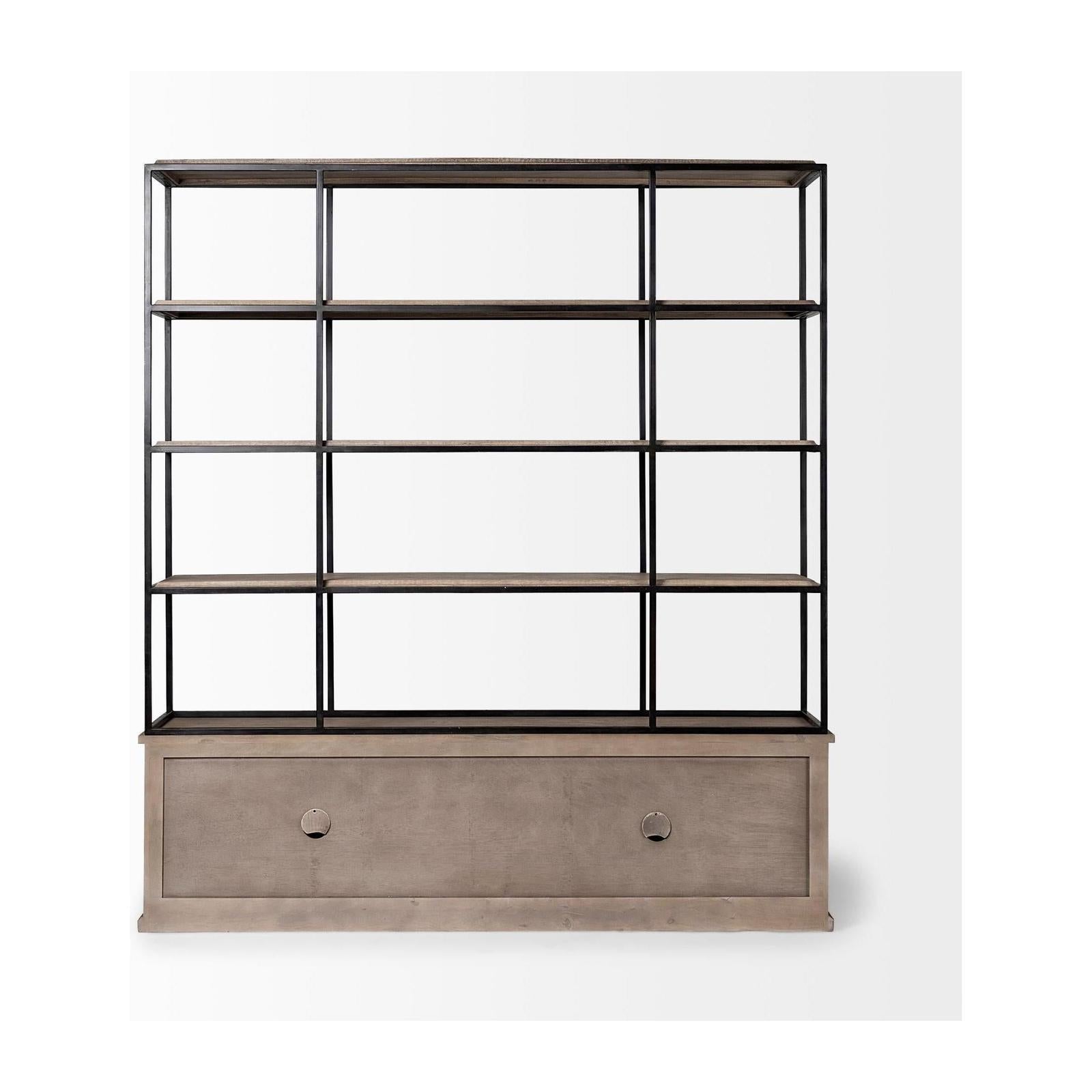 Mercana Braxton Light Brown Wood and Iron Three Shelf Shelving Unit
