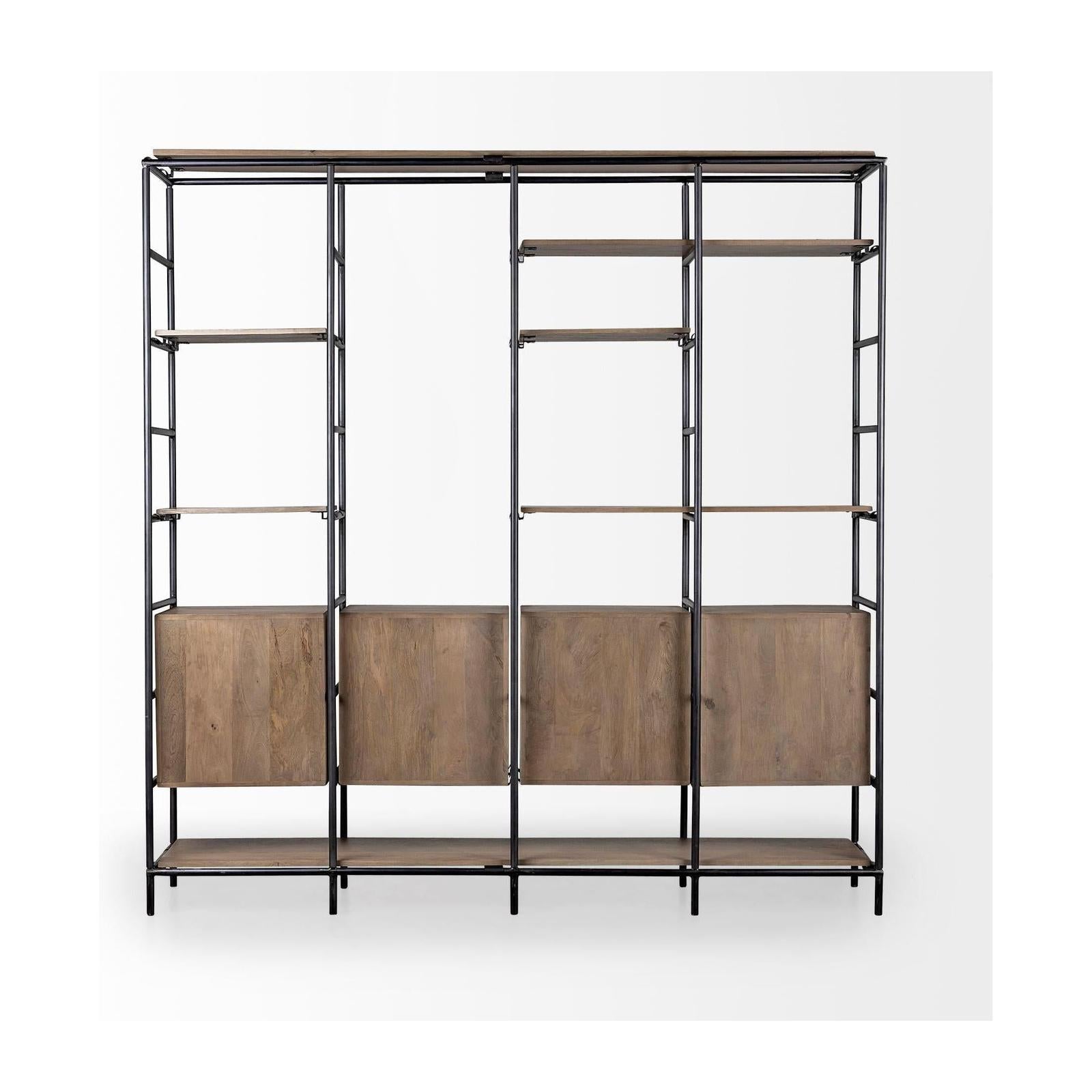 Mercana Darius Medium Brown Wood and Metal Multi-Shelf Shelving Unit Clearance