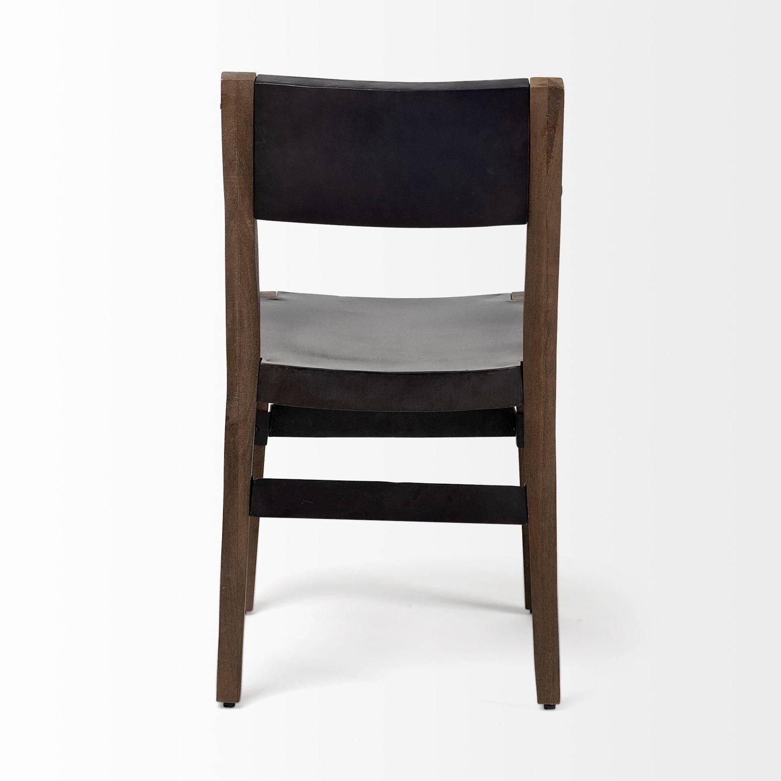 Mercana Nell Black Iron Seat Solid Brown Wooden Base Dining Chair Clearance