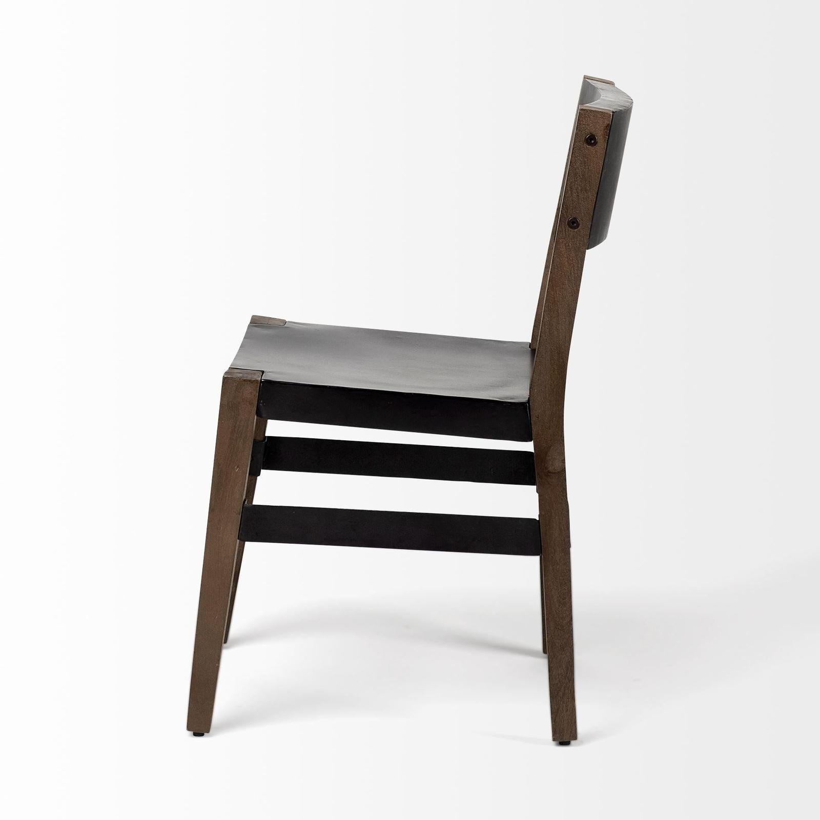 Mercana Nell Black Iron Seat Solid Brown Wooden Base Dining Chair Clearance