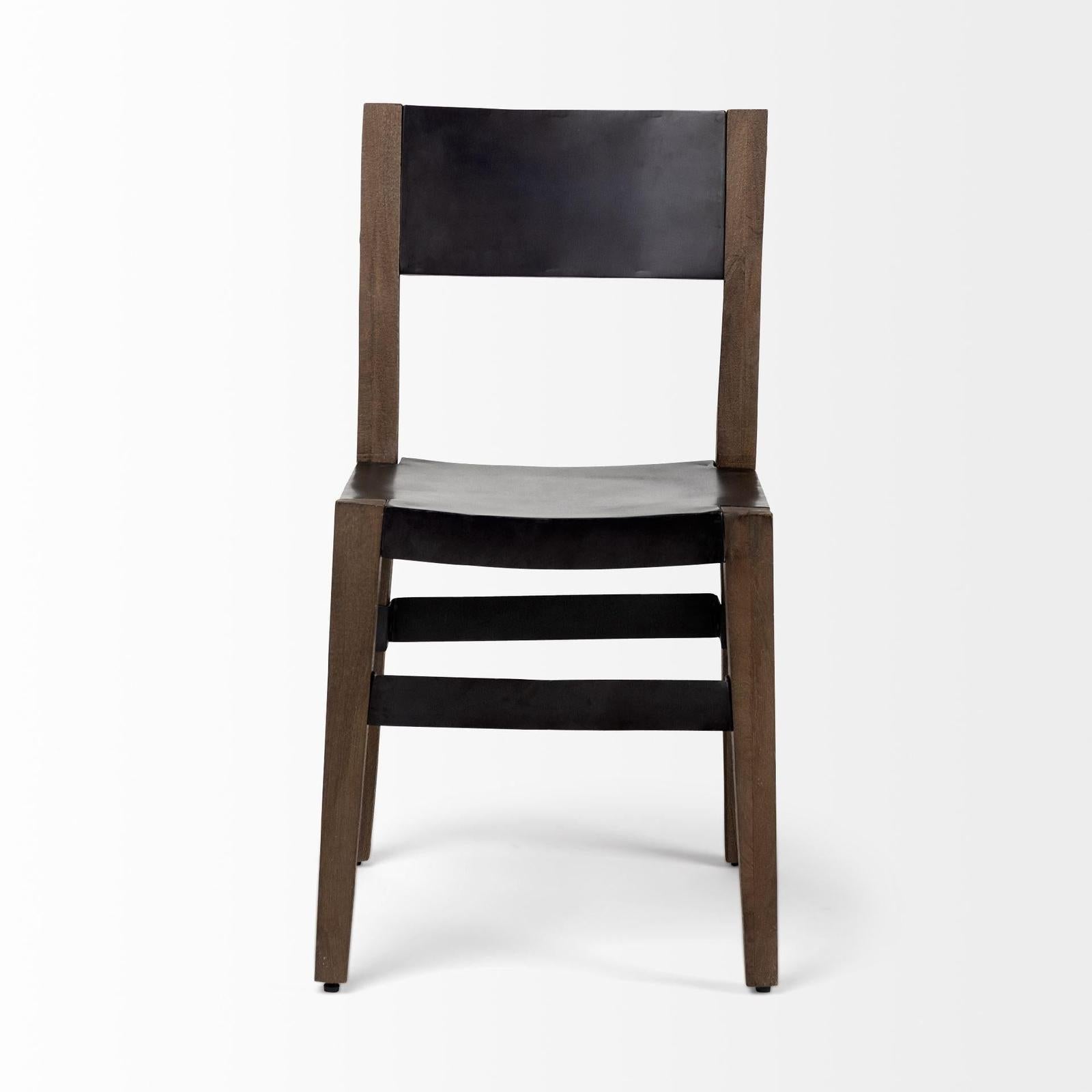 Mercana Nell Black Iron Seat Solid Brown Wooden Base Dining Chair Clearance