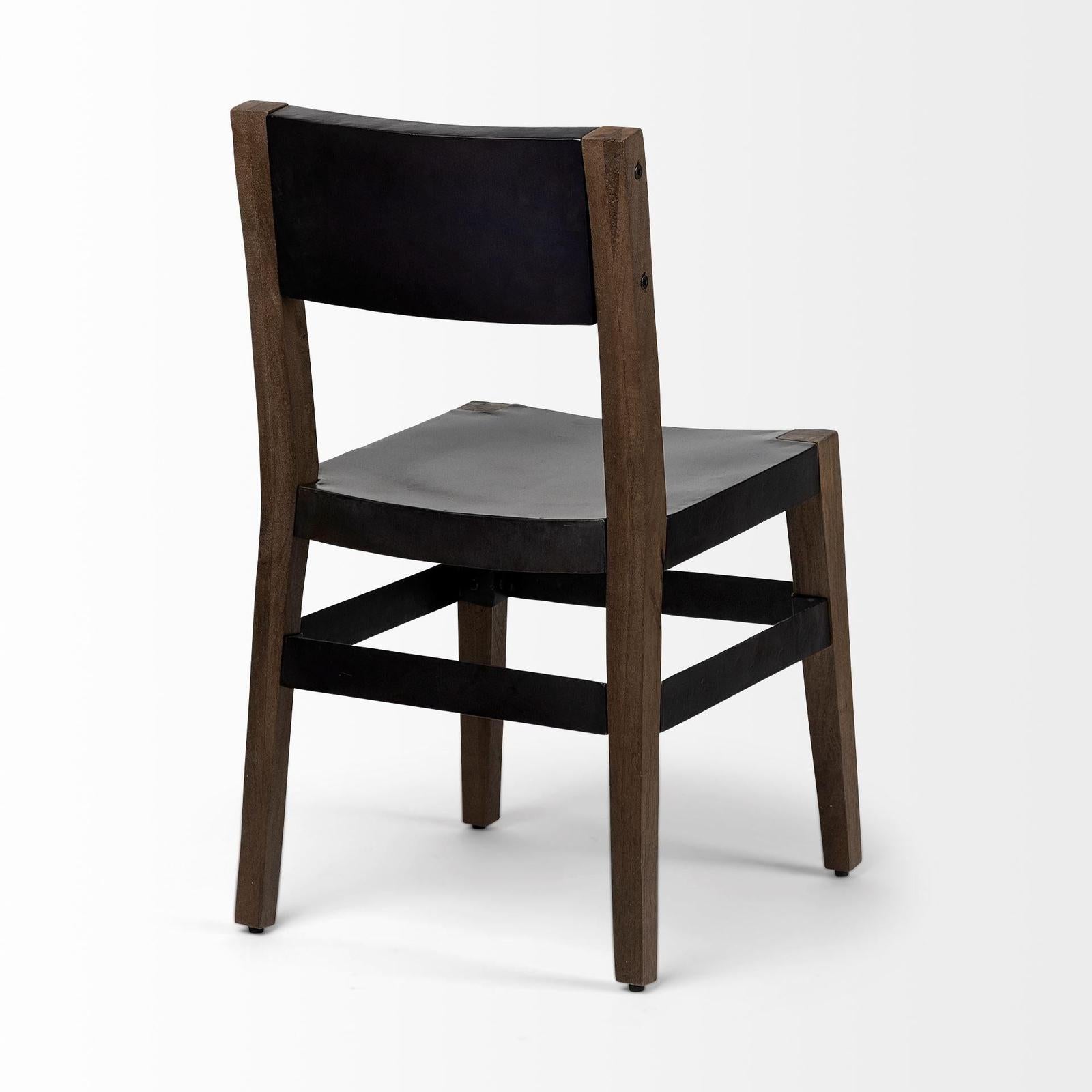 Mercana Nell Black Iron Seat Solid Brown Wooden Base Dining Chair Clearance