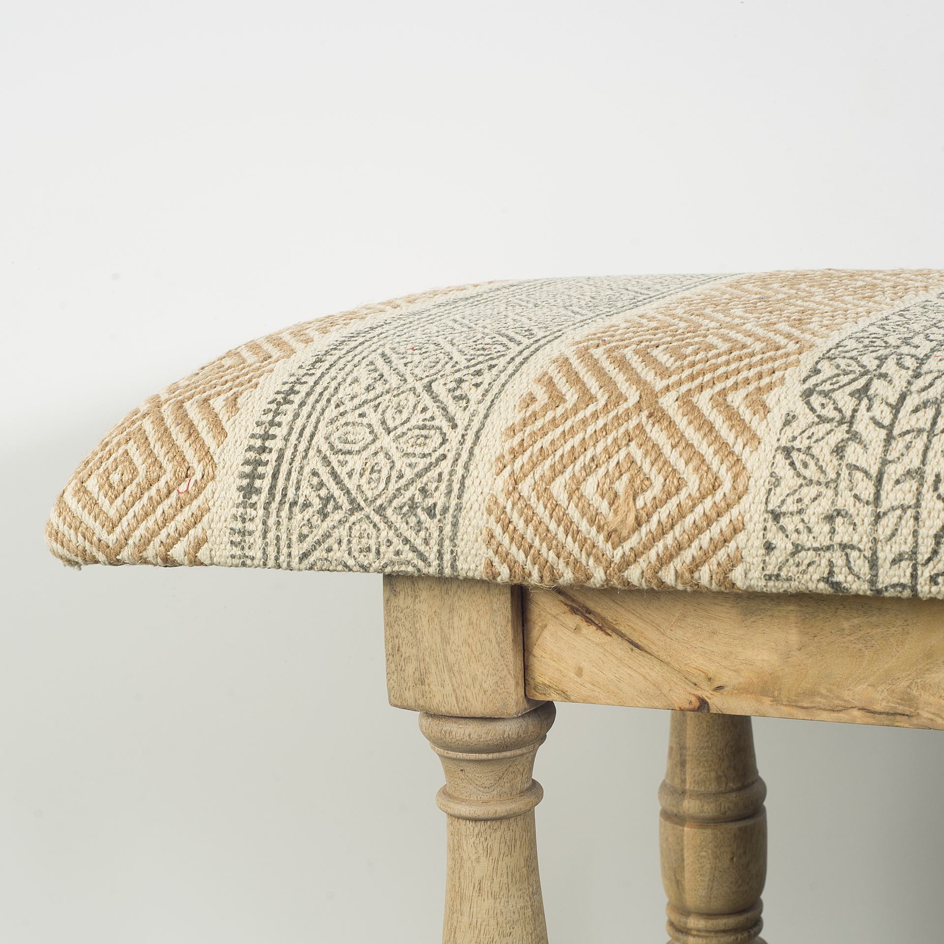 Mercana Greenfield II Patterned Tan Upholstered Wood Frame Accent Bench