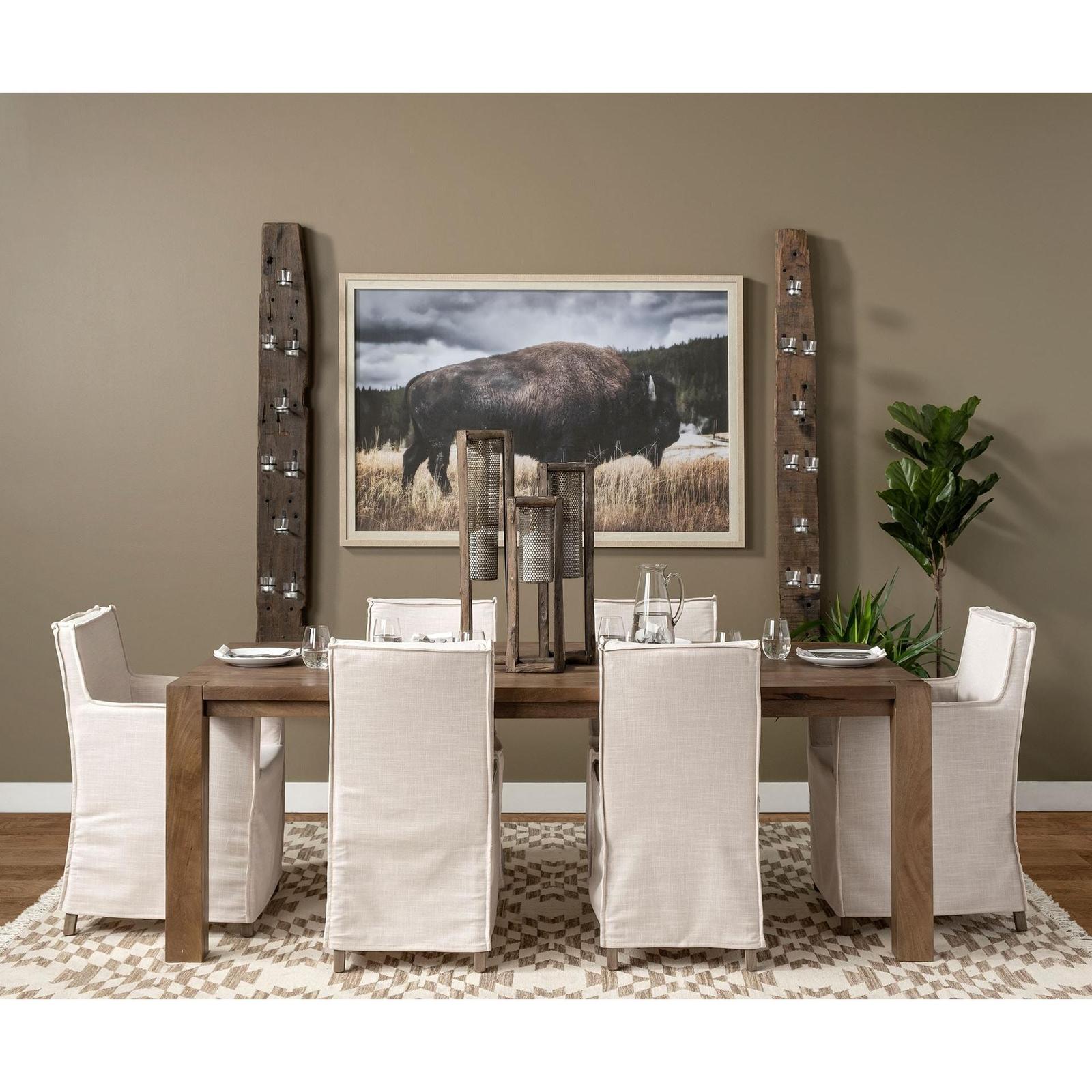 Mercana Elbert Cream Fabric Slip-Cover Brown Wood Frame Dining Chair
