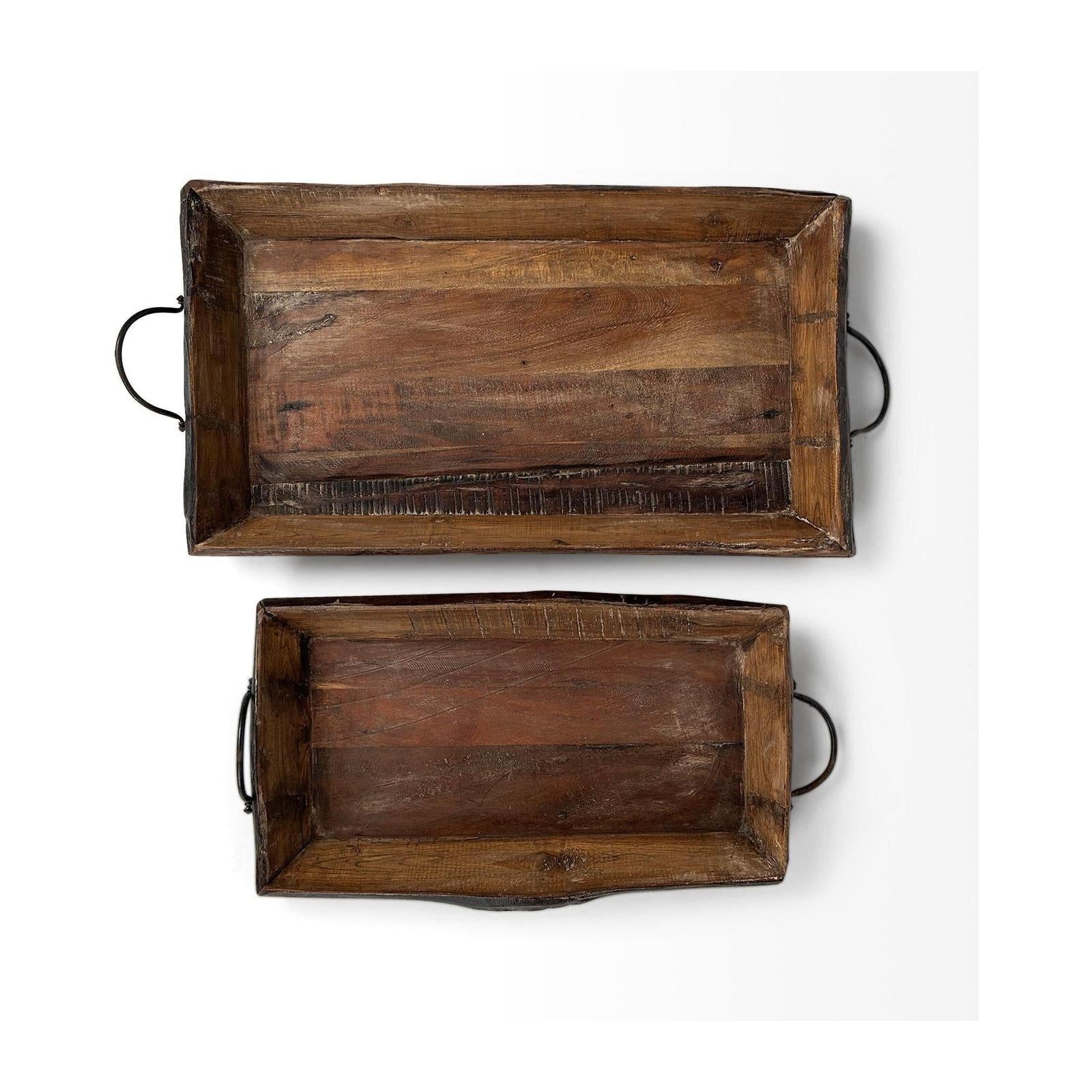 Mercana Durone Brown Wooden Live Edge Serving Trays- Set of 2