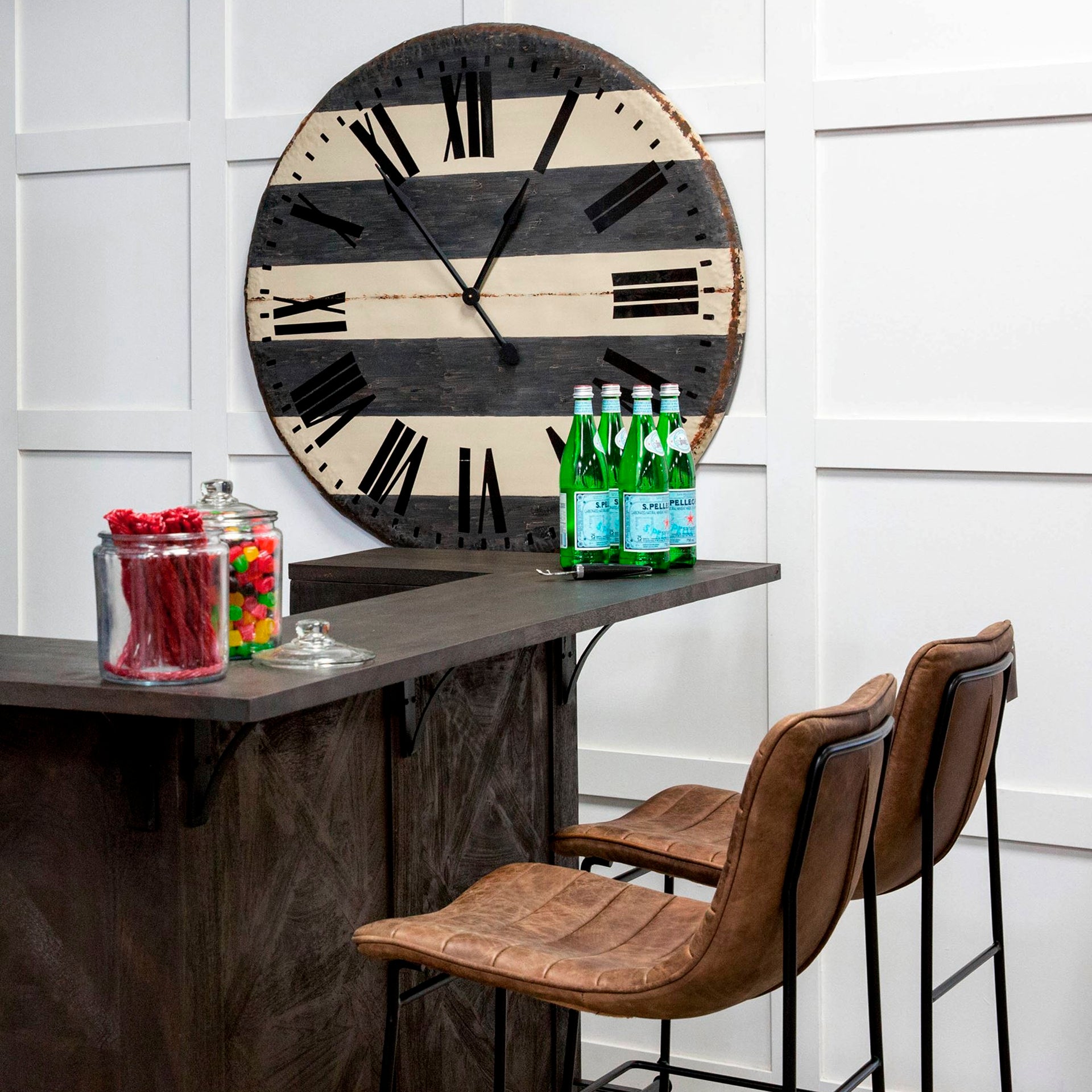 Mercana Meritt Brown Leather Seat Black Metal Frame Stool