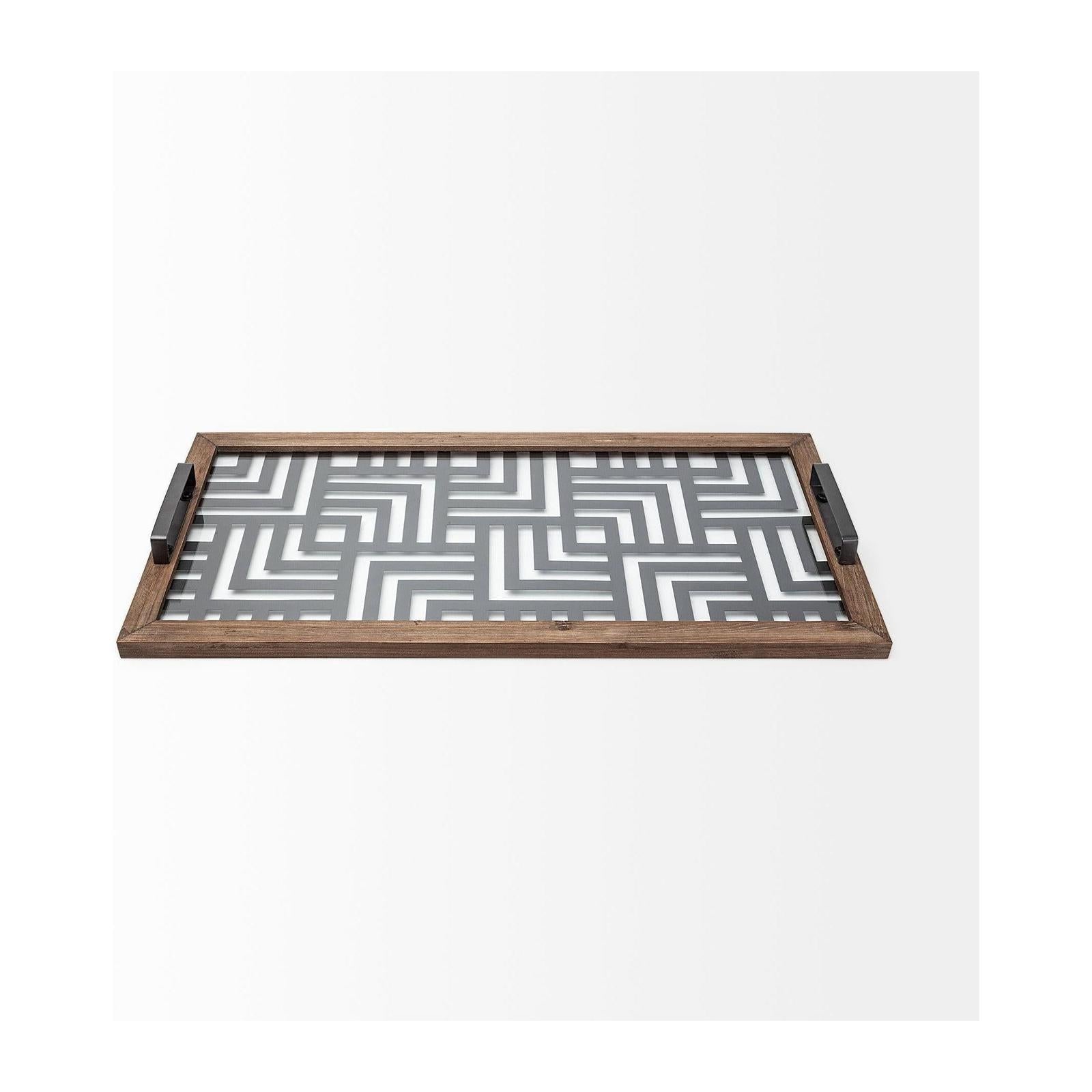 Mercana Fantuz Gray Meta Wood and Glass Serving Tray