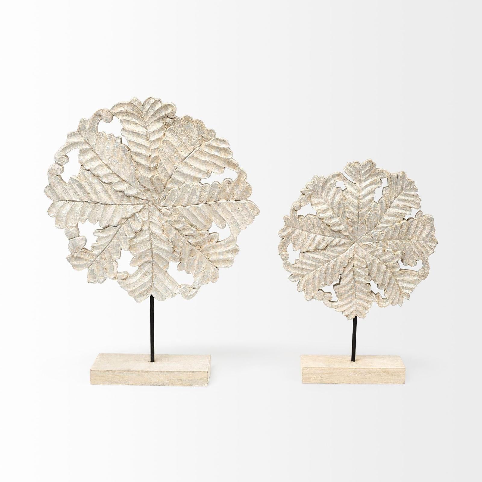 Mercana Kamara White Washed Wood W/Antiqued Silver Botanical Decorative Object Clearance