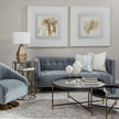 Mercana James II Gray Blue Velvet Covered Seat w Gold Swivel Base Accent Chair Clearance