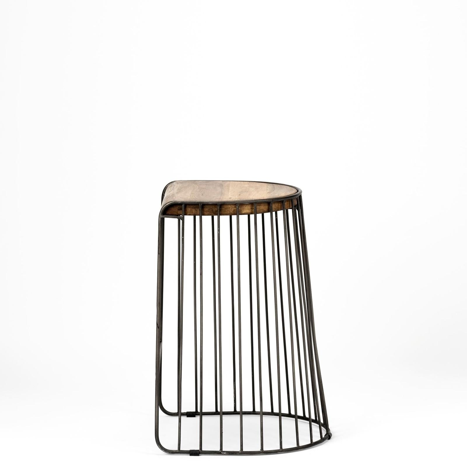 Mercana Seagram Brown Wood Seat Black Metal Frame Stool Clearance