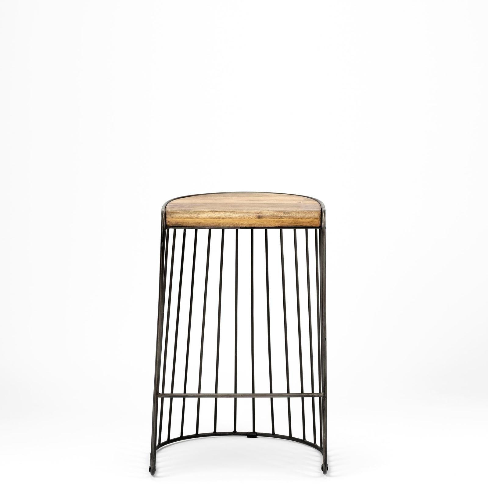 Mercana Seagram Brown Wood Seat Black Metal Frame Stool Clearance