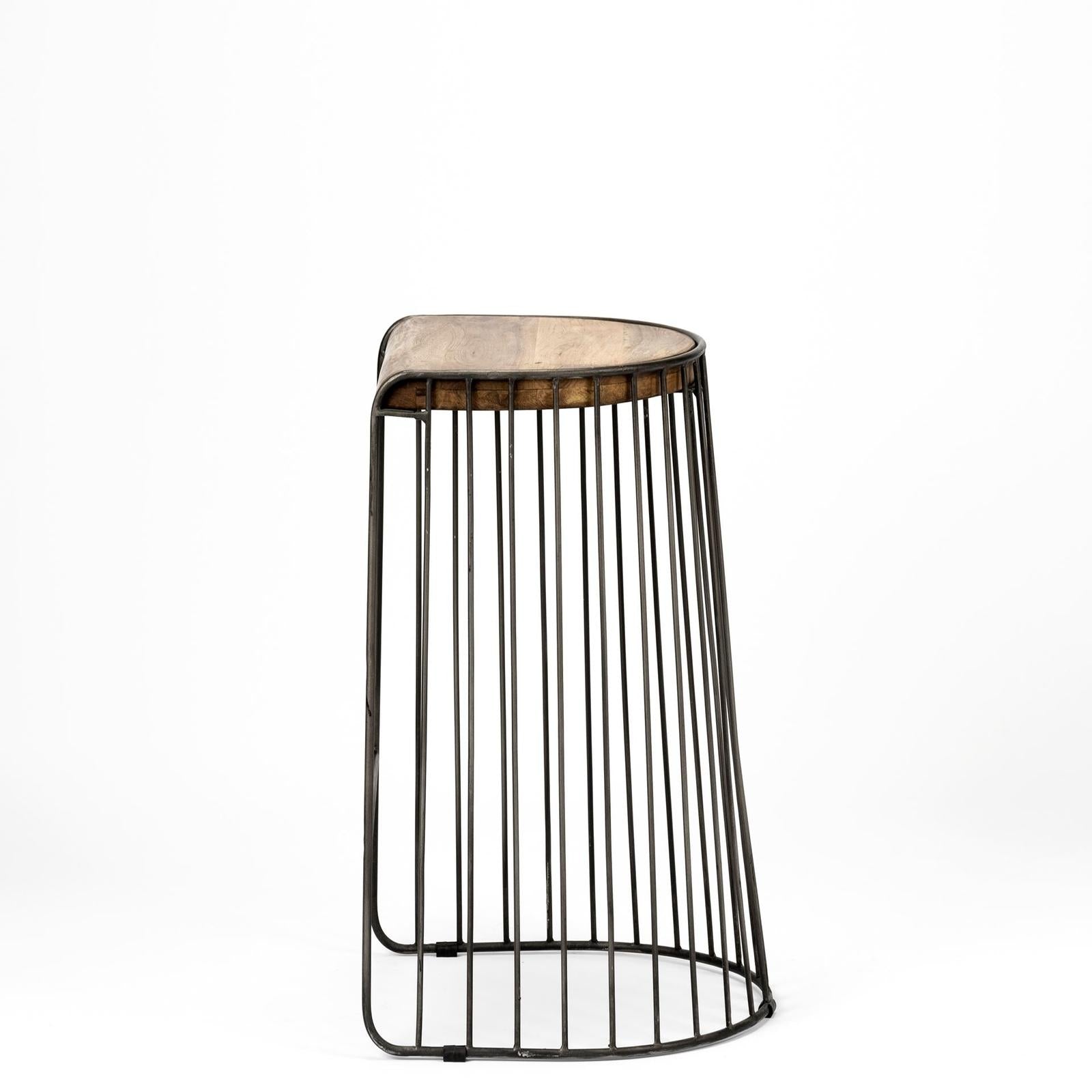 Mercana Seagram Brown Wood Seat Black Metal Frame Stool Clearance
