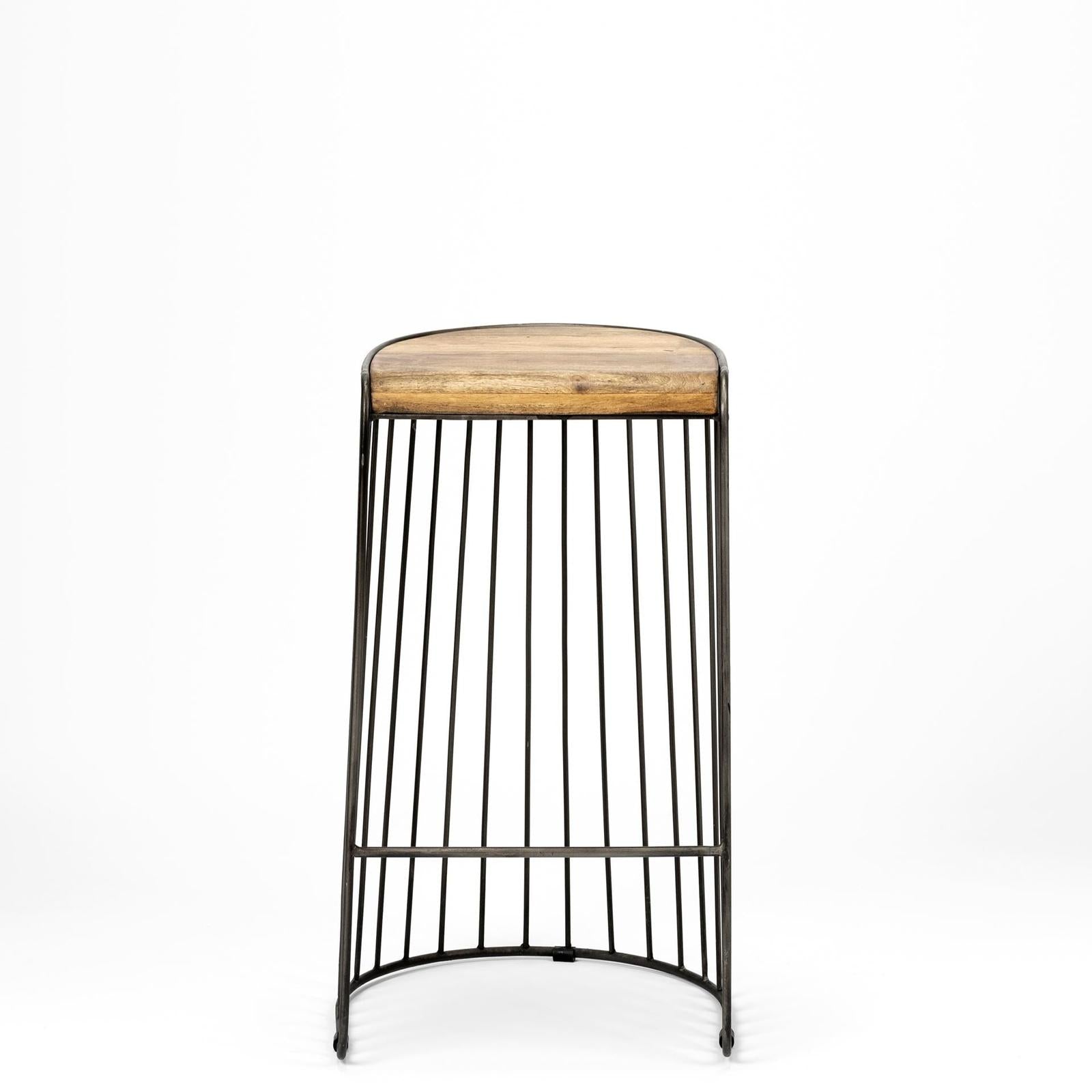 Mercana Seagram Brown Wood Seat Black Metal Frame Stool Clearance