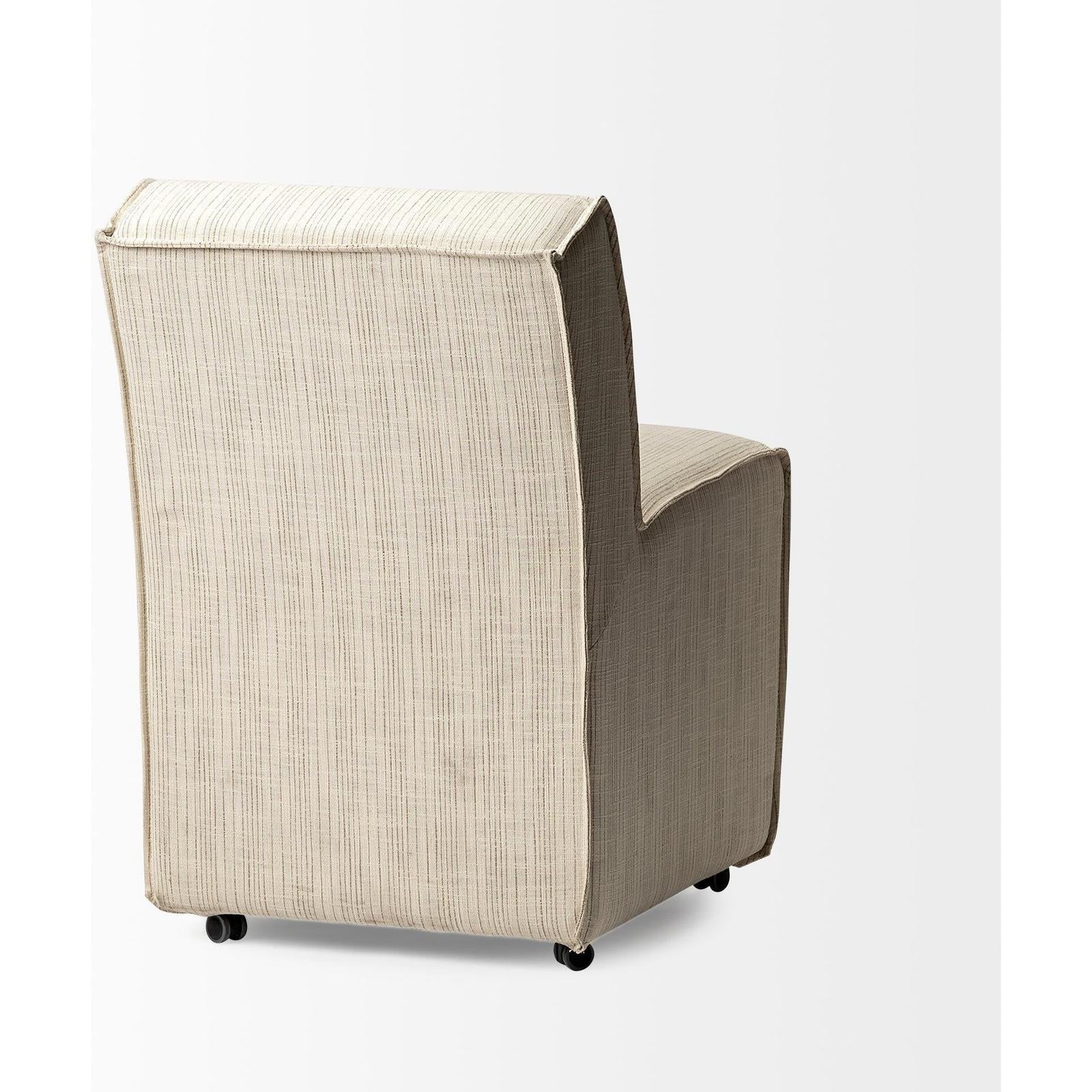 Mercana Damon Fully Upholstered Cream-Toned Fabric Dining Chair on Casters Clearance