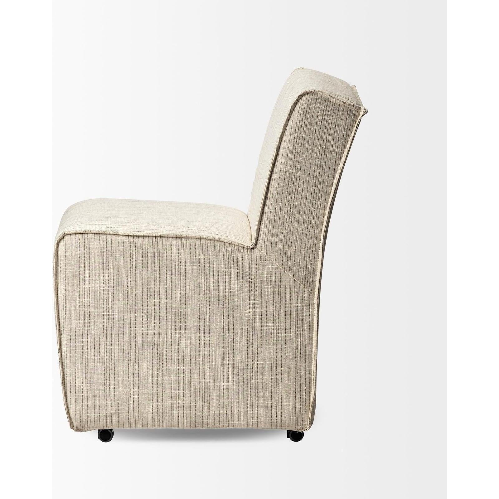 Mercana Damon Fully Upholstered Cream-Toned Fabric Dining Chair on Casters Clearance