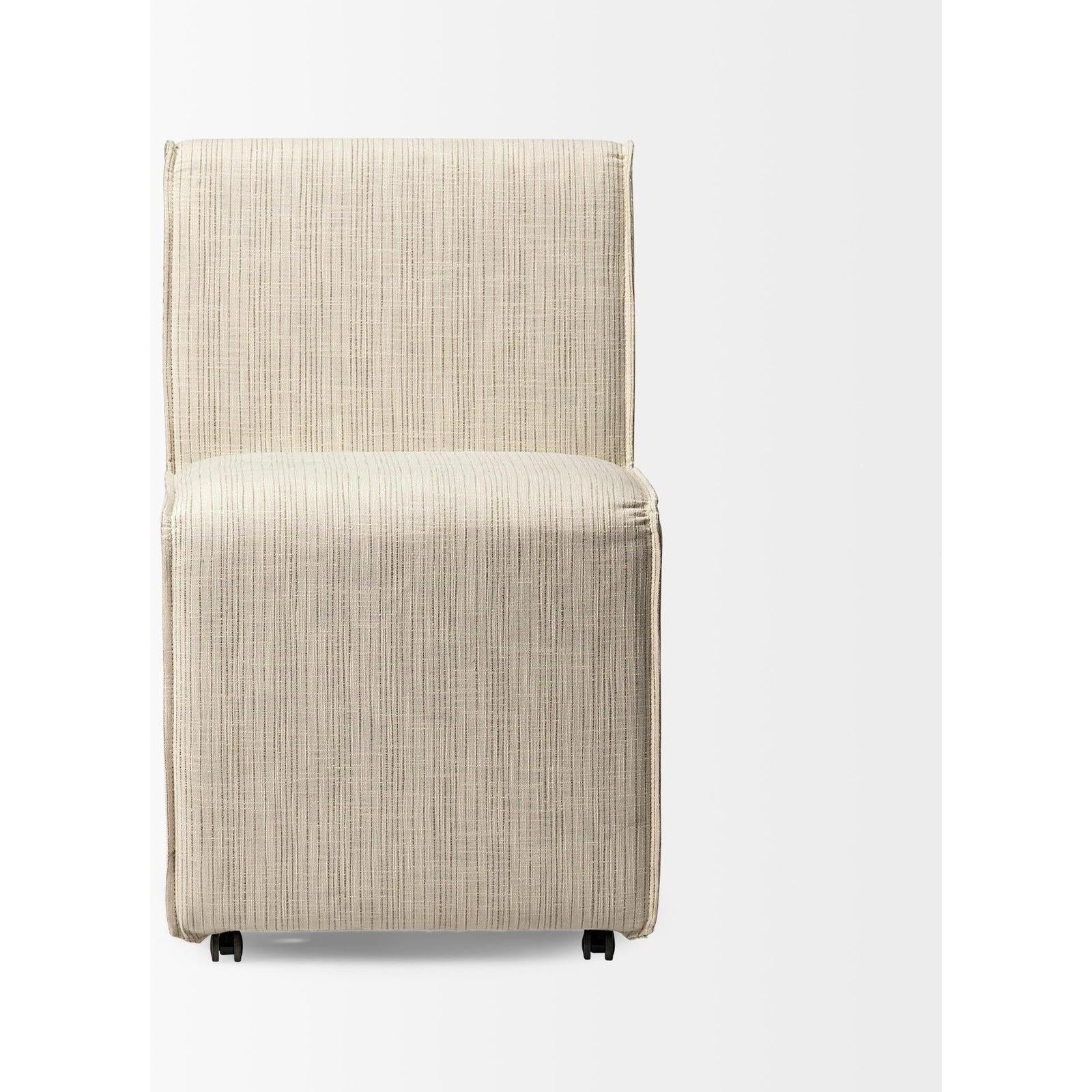 Mercana Damon Fully Upholstered Cream-Toned Fabric Dining Chair on Casters Clearance